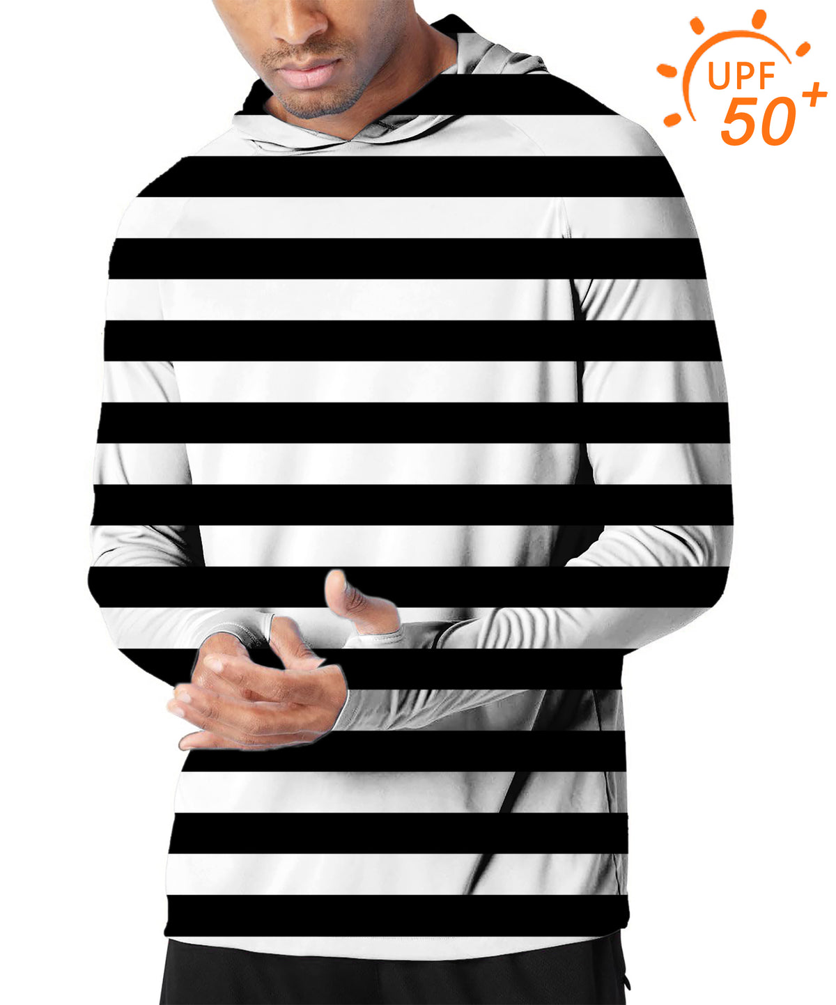 Men's Outdoor Black and white horizontal stripes Golf Sun Protection Loose Fit hoodies