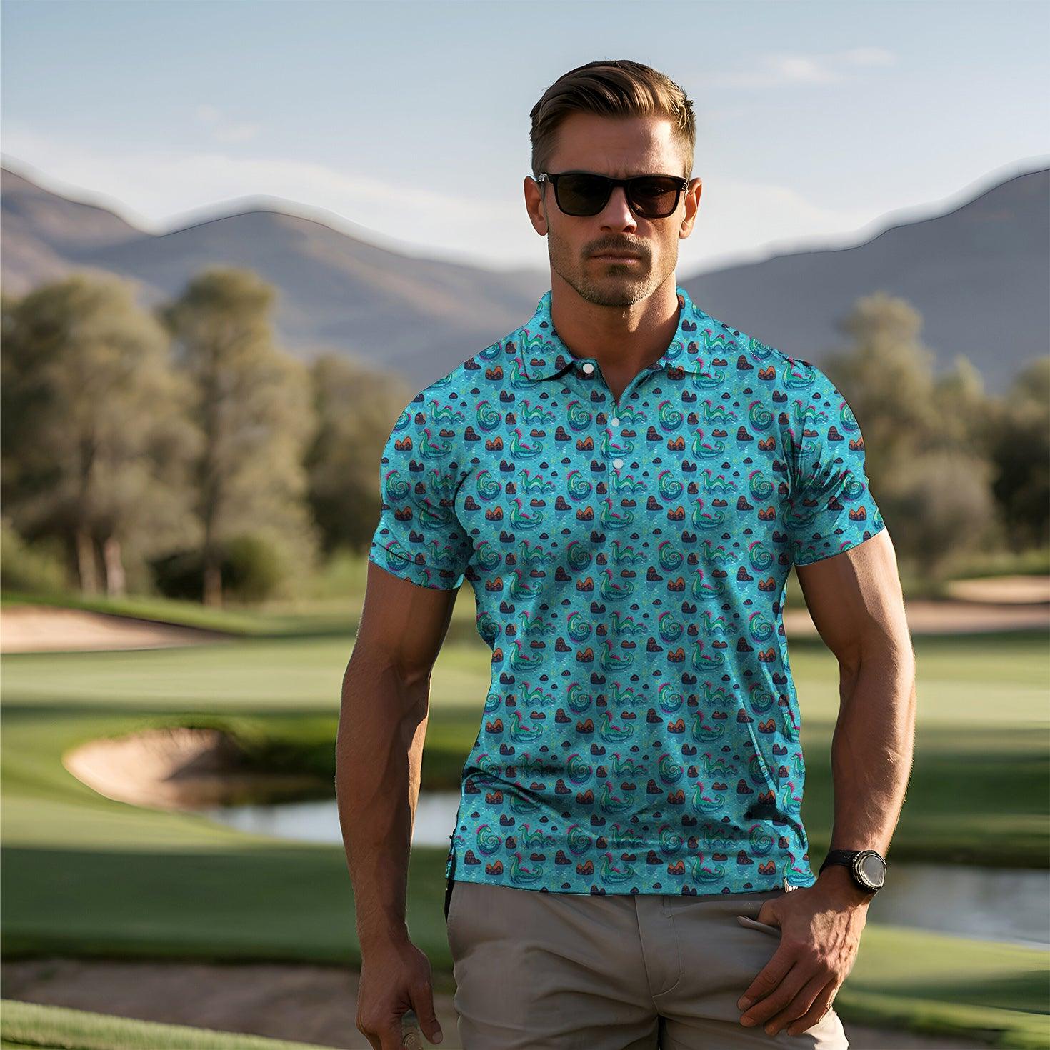 Men's Loch Ness Monster golf polo