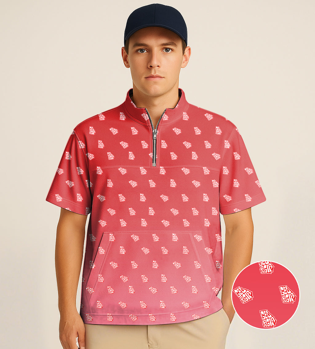 Men's Short Sleeve Quarter Zip Golf Pullover Red Georgia Embroidery