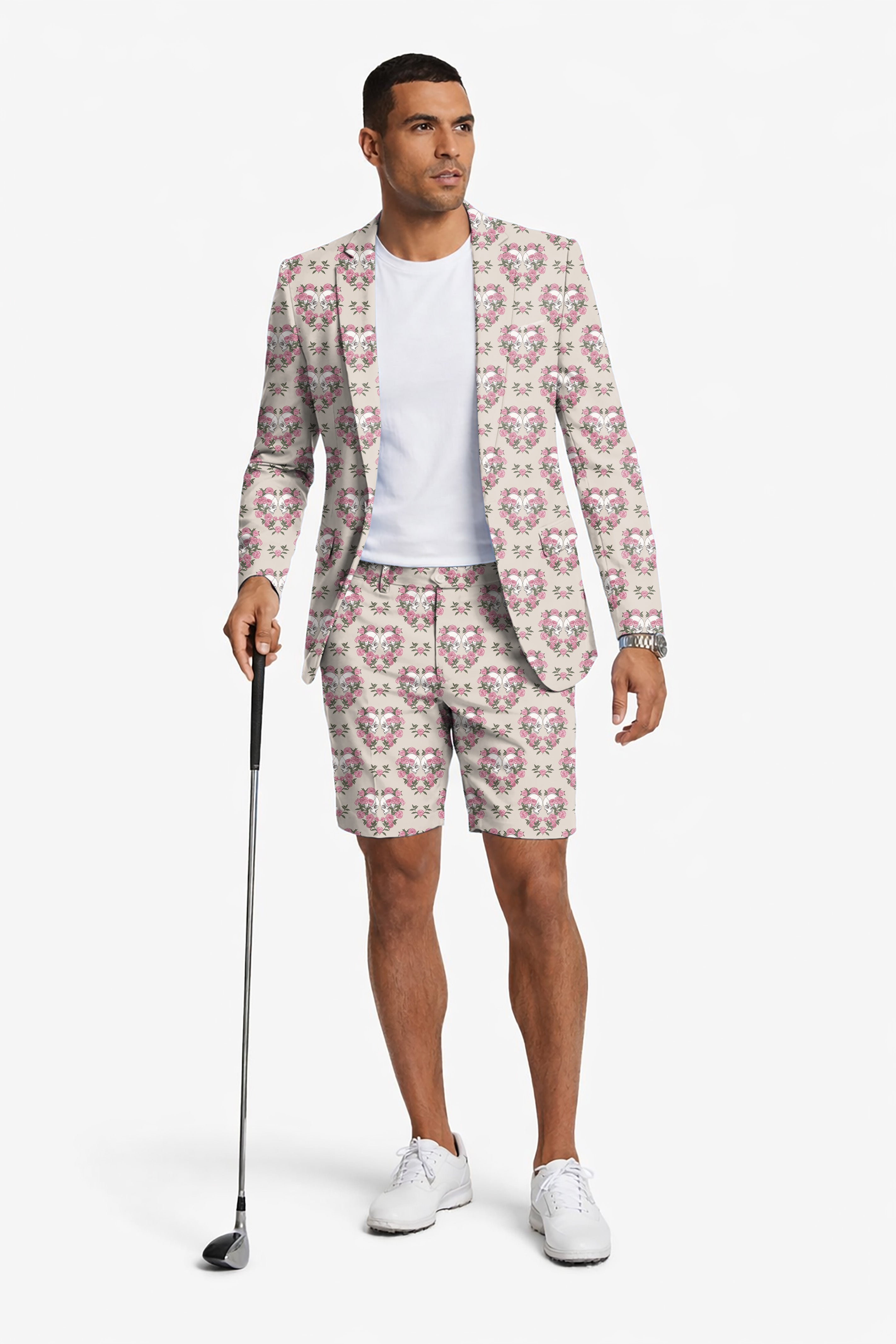 Halloween Skull Rose Men's Party Costumes-Theme Party 2pcs Suit set-Blazer Shorts