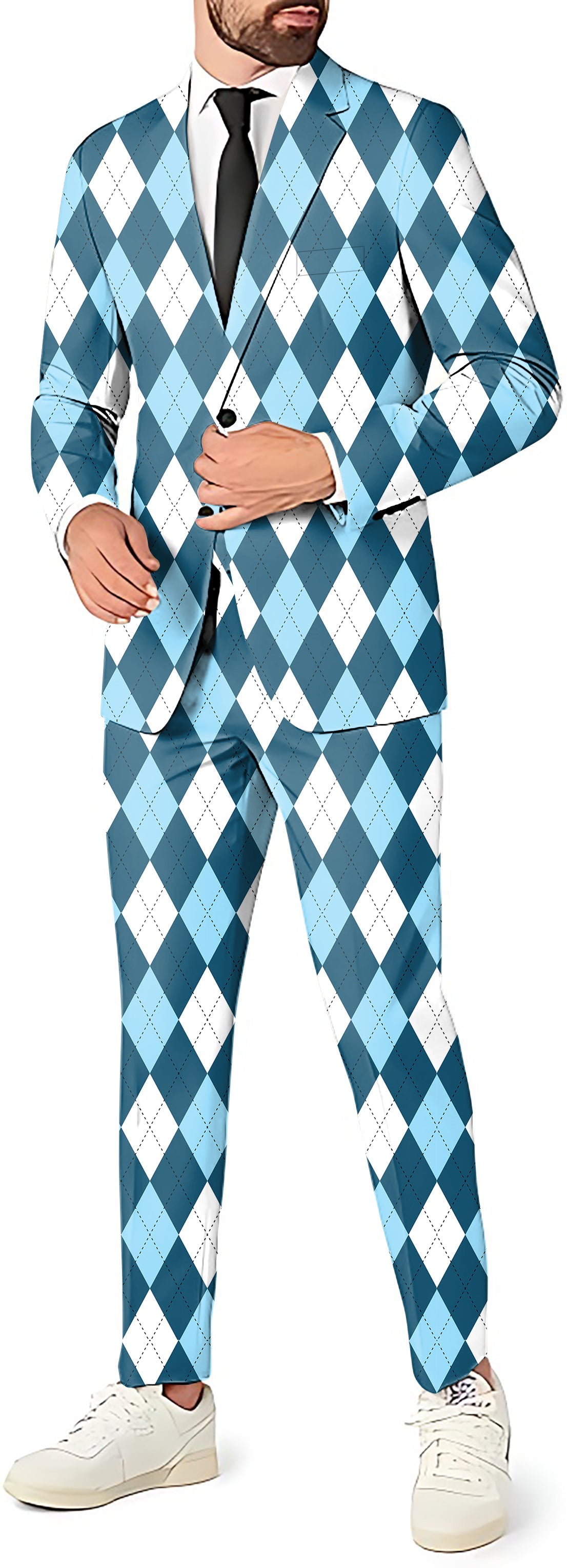 Men's Party Costume diamond moderate blue 3pcs suit set with blazer pants and vest