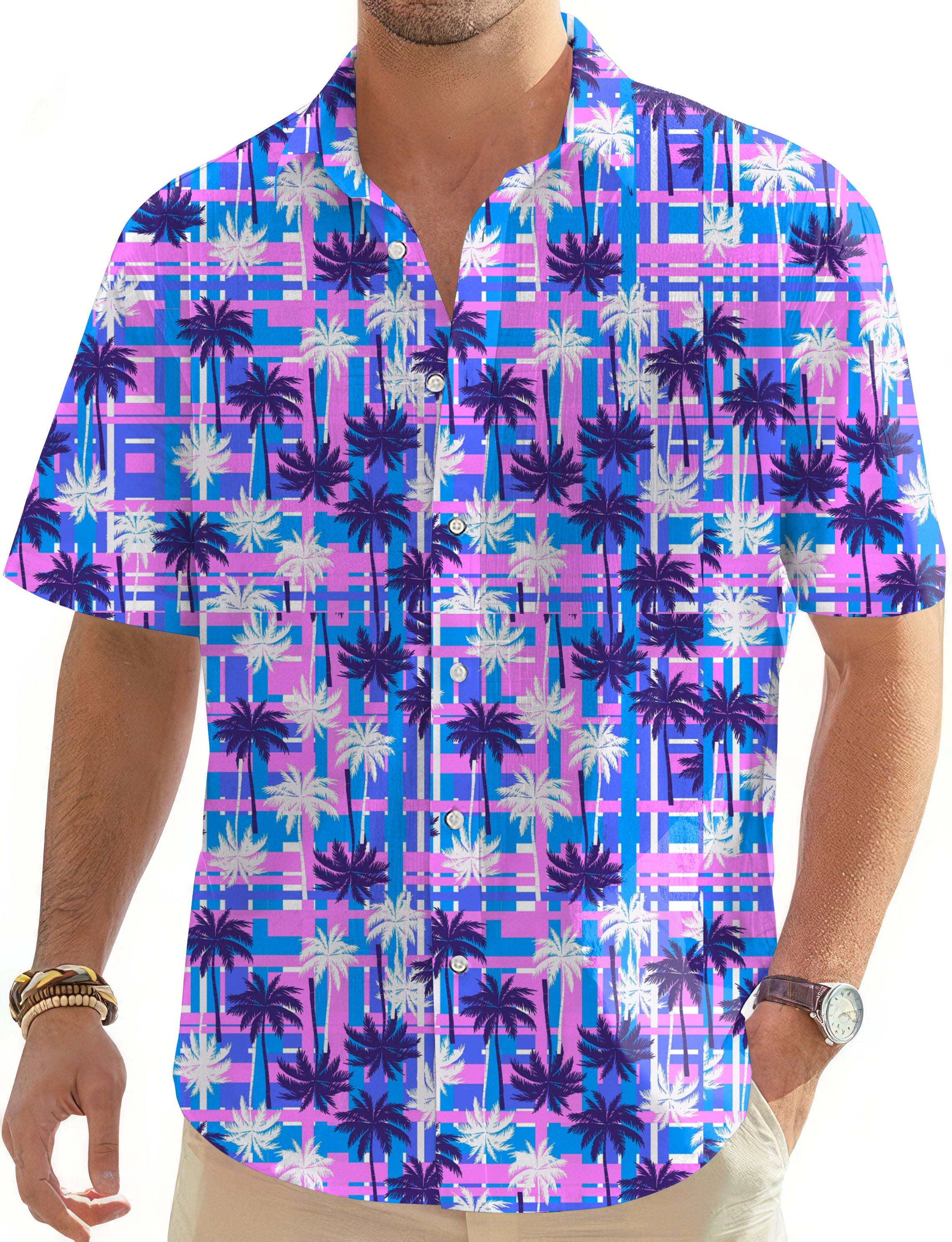 Purple Palm tree-Men's Golf Hawaiian Shirts Button Down Shirt
