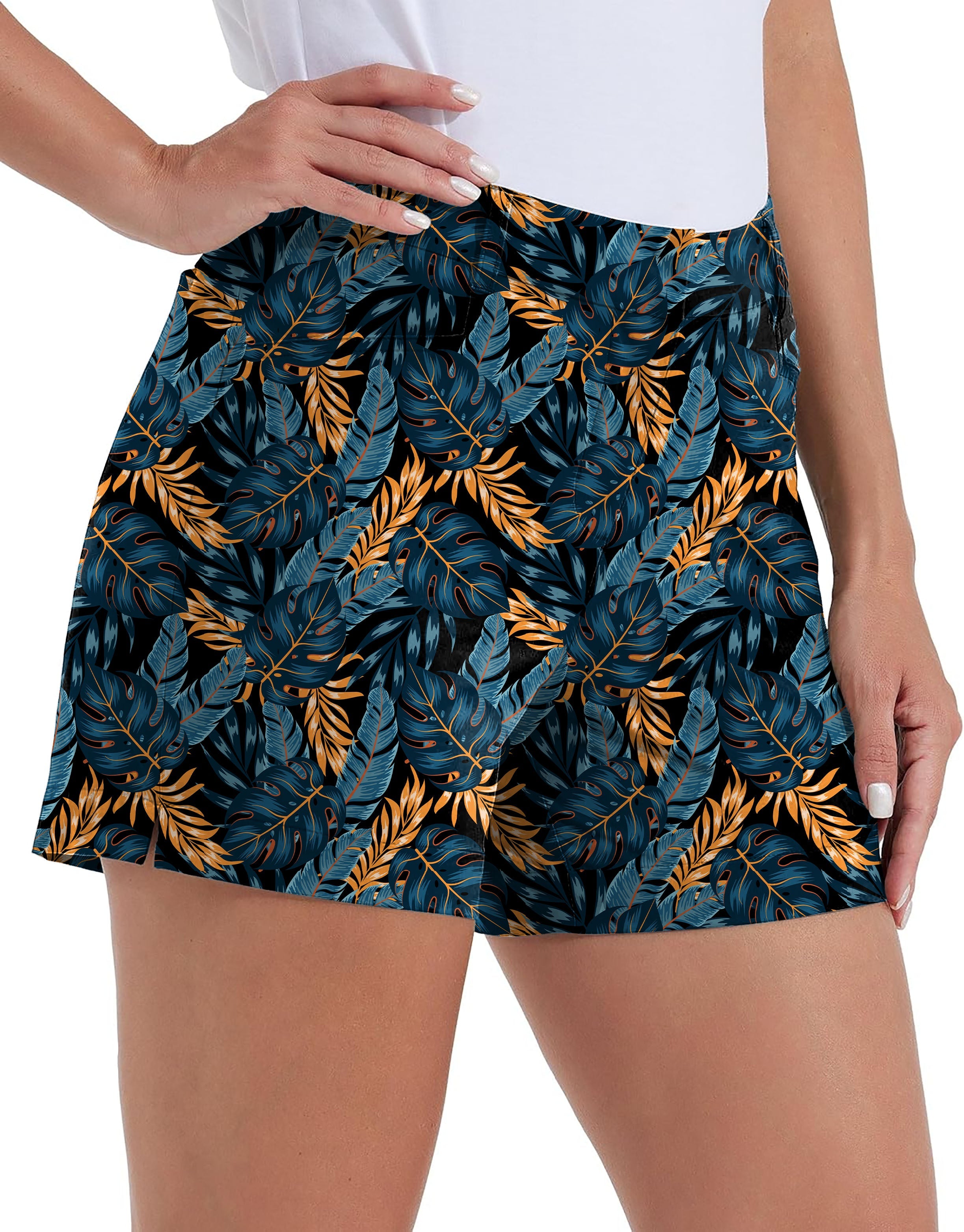 Women’s blue leaves own logo quick-drying golf shorts with pockets and waterproof fabric