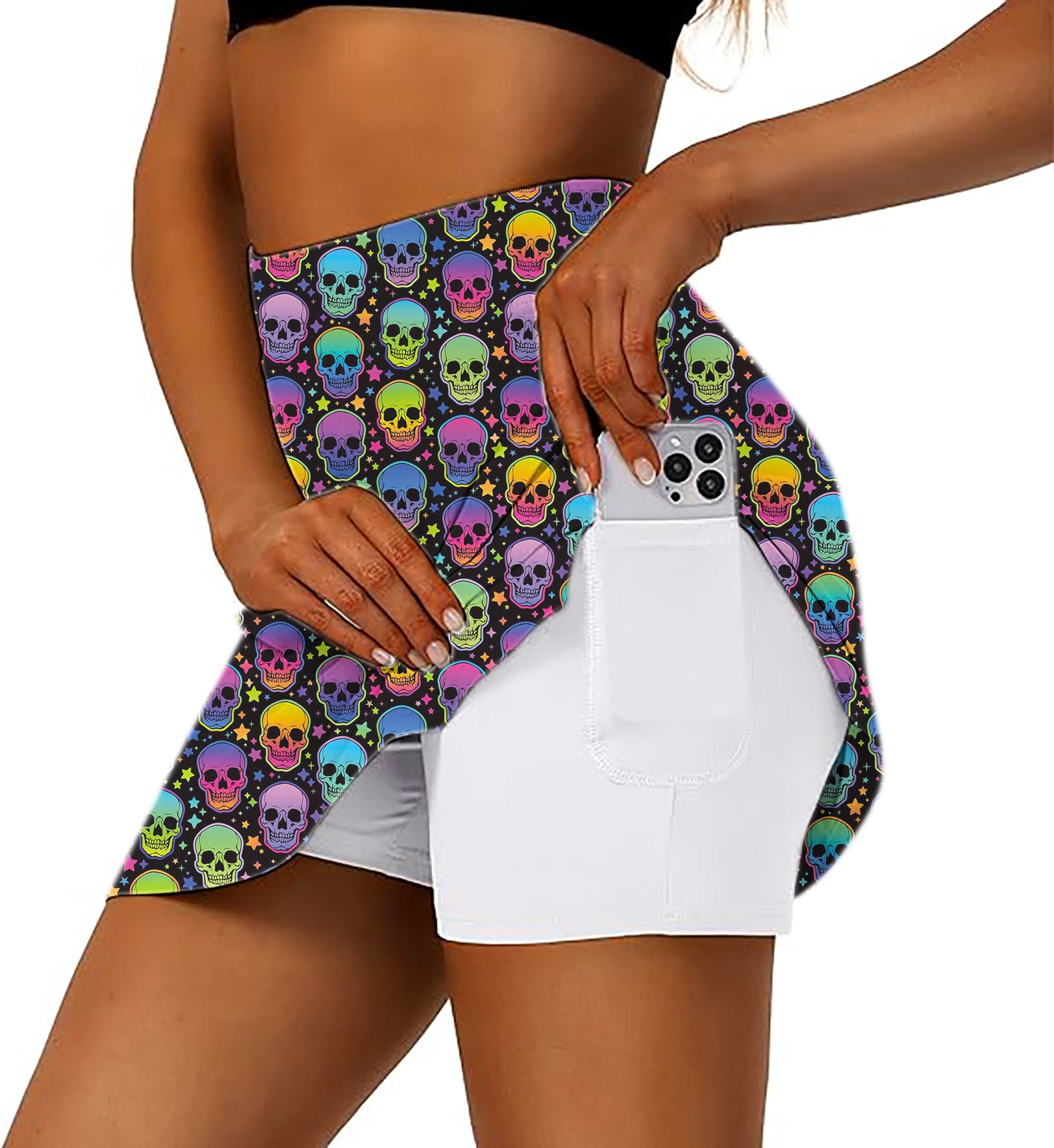 Women's Neon Skulls Golf Skirts Inner Shorts Pocket