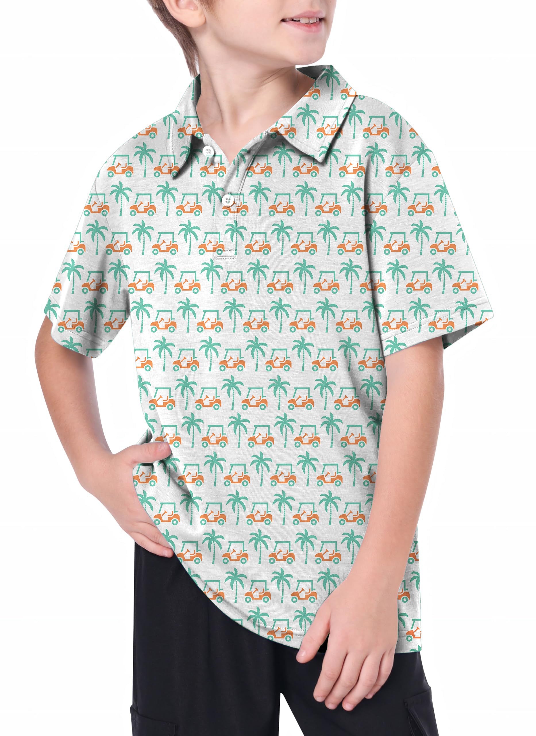 Youth Palm trees and golf carts Golf Polo
