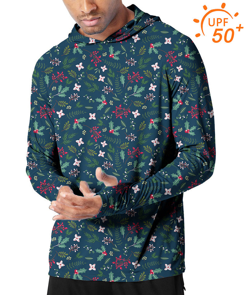 Men's Outdoor Christmas holly slim fit hoodie with UPF 50+ sun protection and breathable fabric