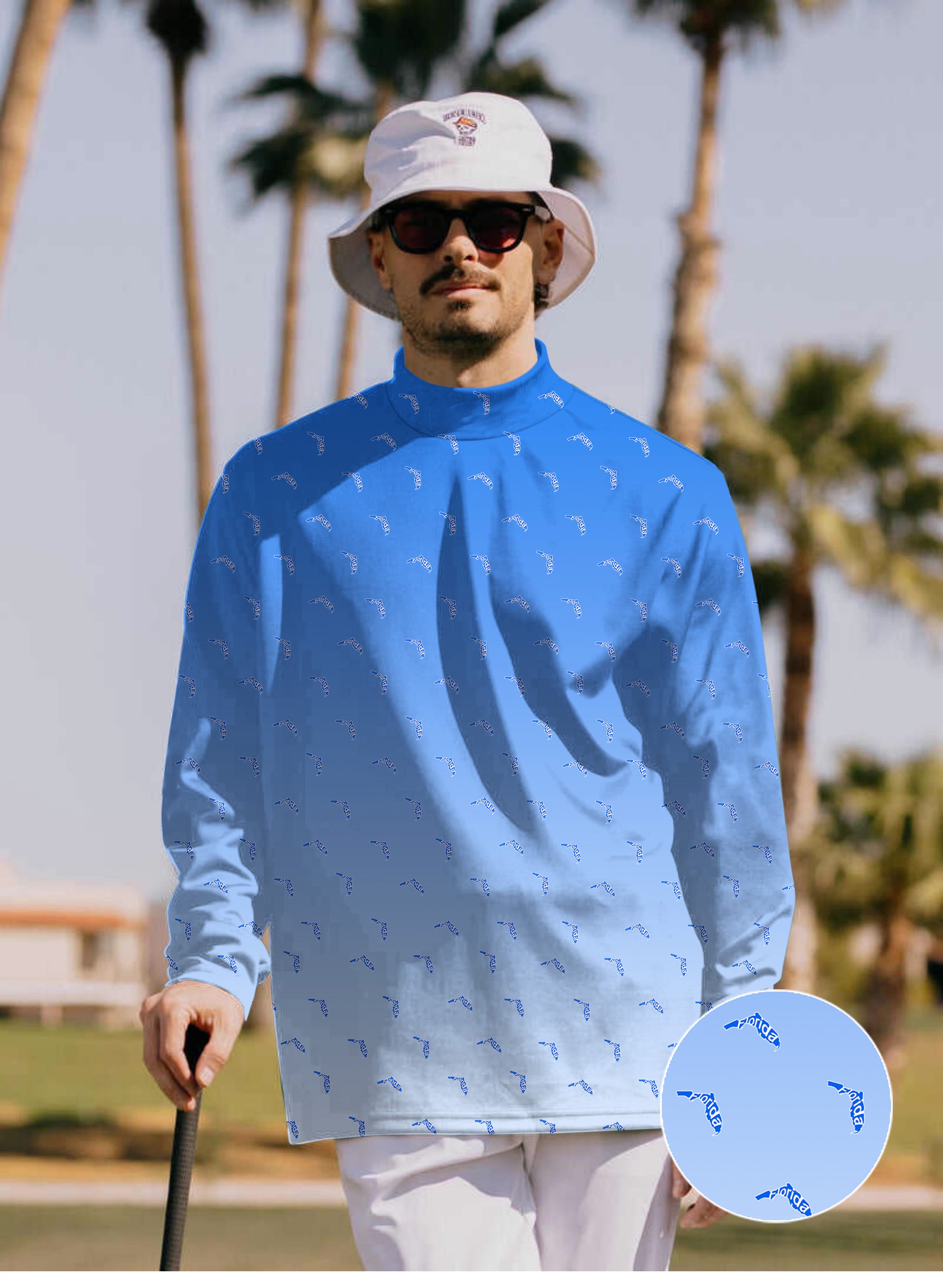 Men's Blue Florida Mock Neck Long/Short Sleeve Golf Tops
