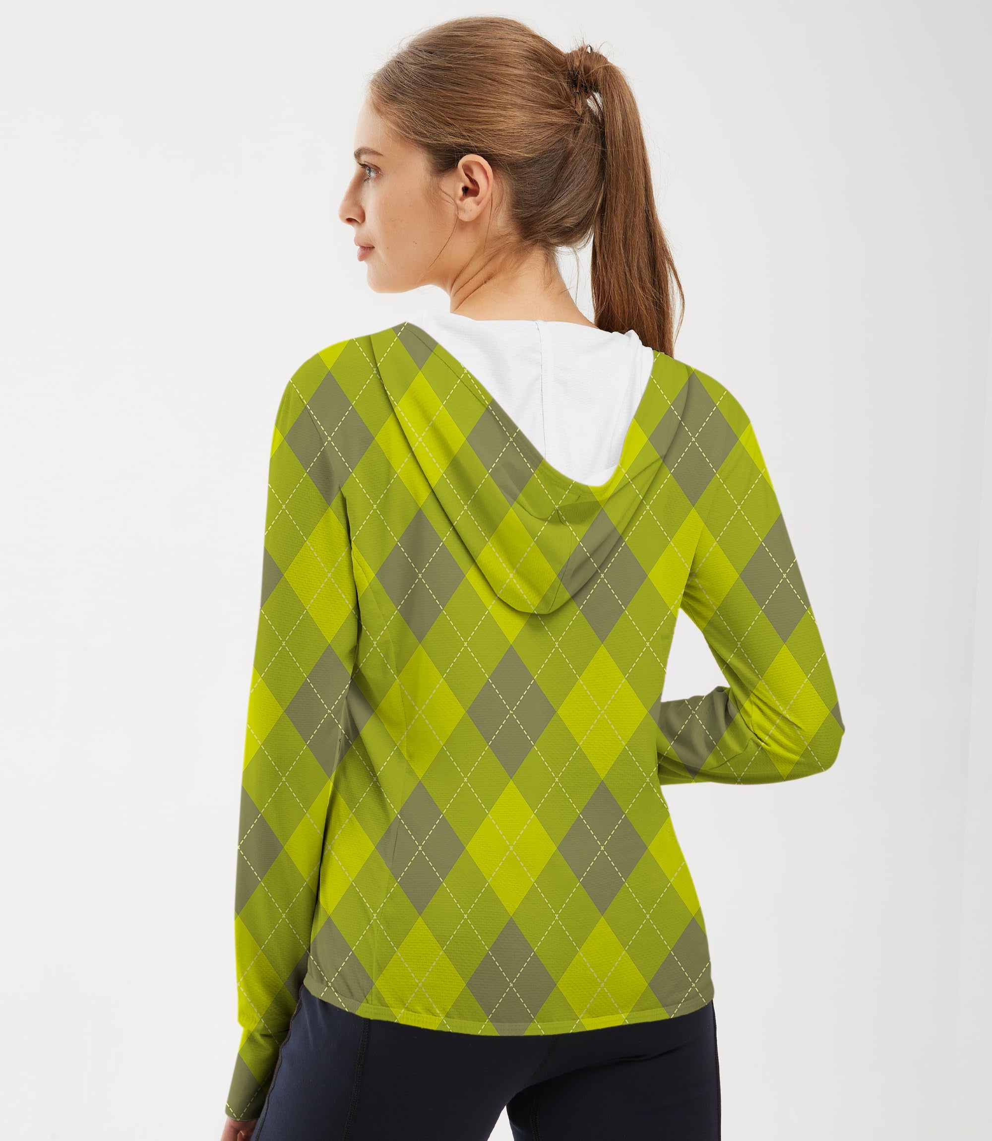 Women's Outdoor slim fit argyle golf sun protection hoodie with UPF 50+ fabric