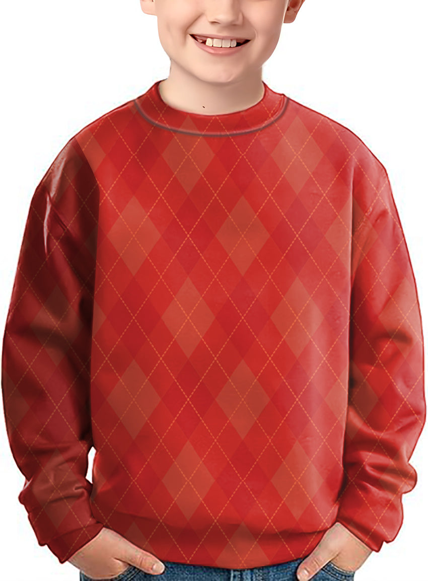 red Argyle crewneck pullover sweater for kids with argyle pattern