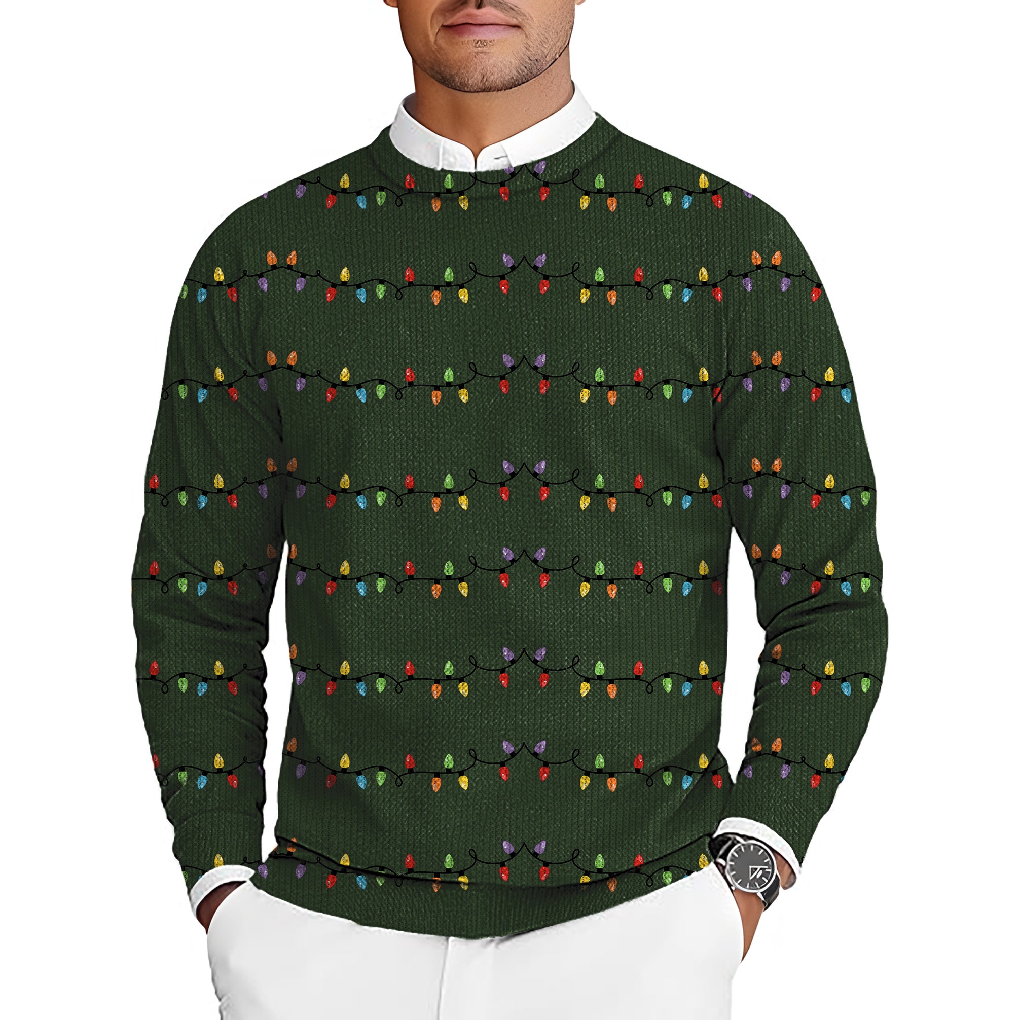 lighting Christmas Men's Golf Crewneck Pullover Sweaters Ugly Sweater