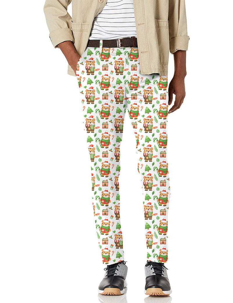 Men's Christmas tiger stretch golf pants with festive holiday print and performance fabric