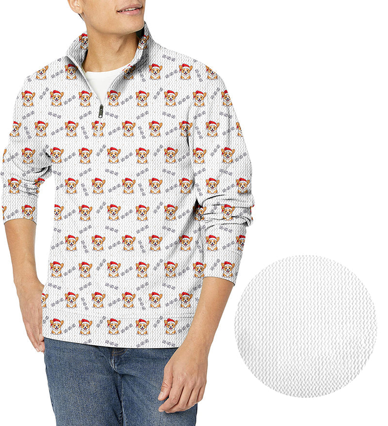 Men's Christmas Corgi golf waffle zipper pullover with festive corgi pattern