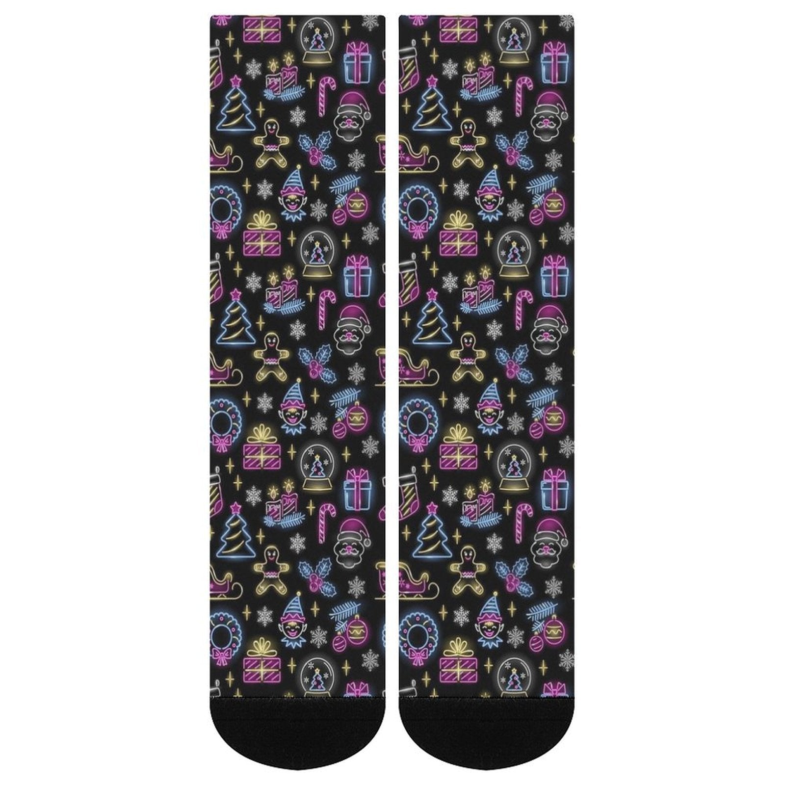 Season neon printed Christmas socks with cushioned sole and vibrant 3D digital holiday design for men and women gift