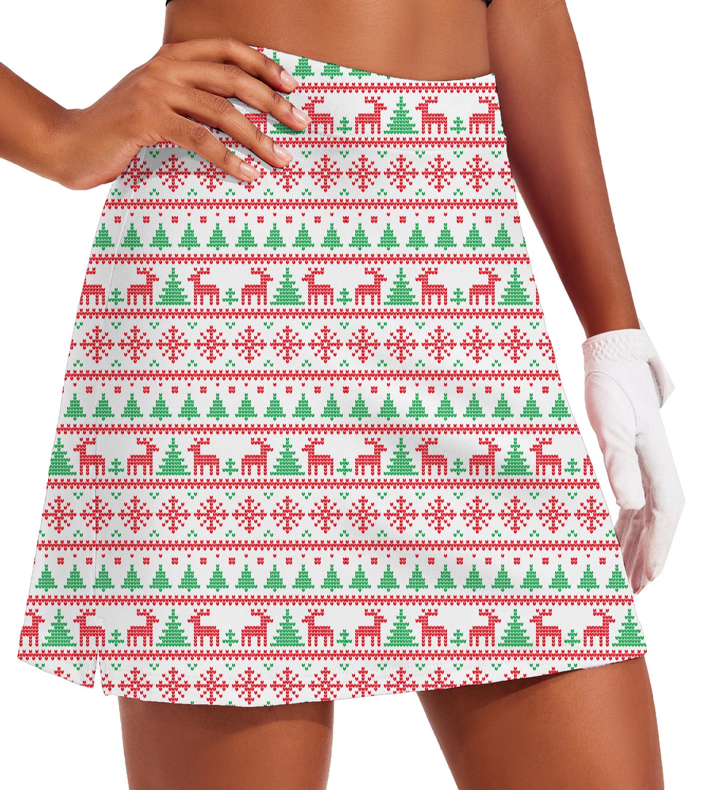 Women's Christmas reindeer Golf Skirts Inner Shorts Pocket