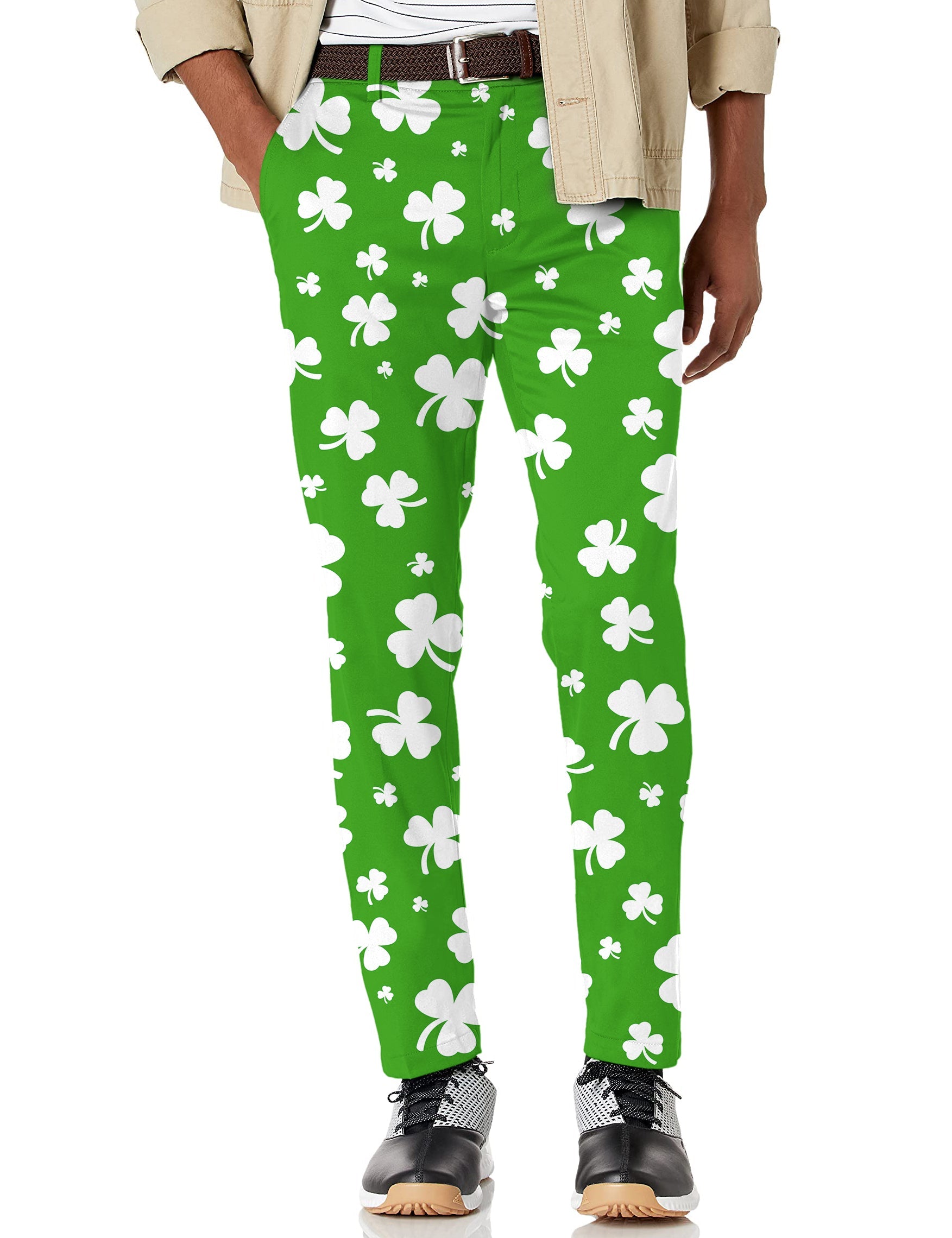 Men's leaf clover stretch golf pants with moisture-wicking fabric and active waistband