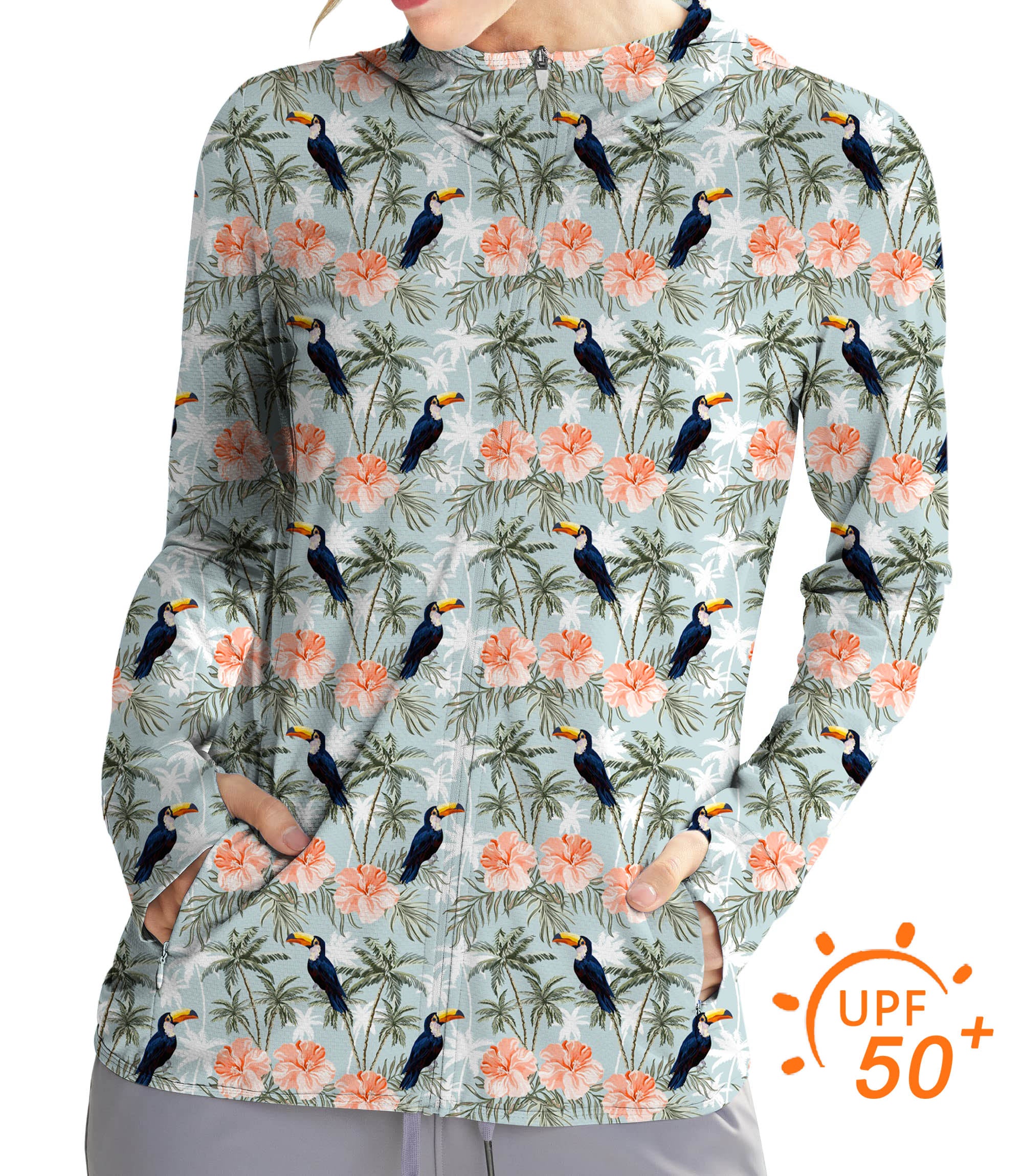 Women's Outdoor Toucan tropical flowe Golf Sun Protection Slim Fit zip hoodies