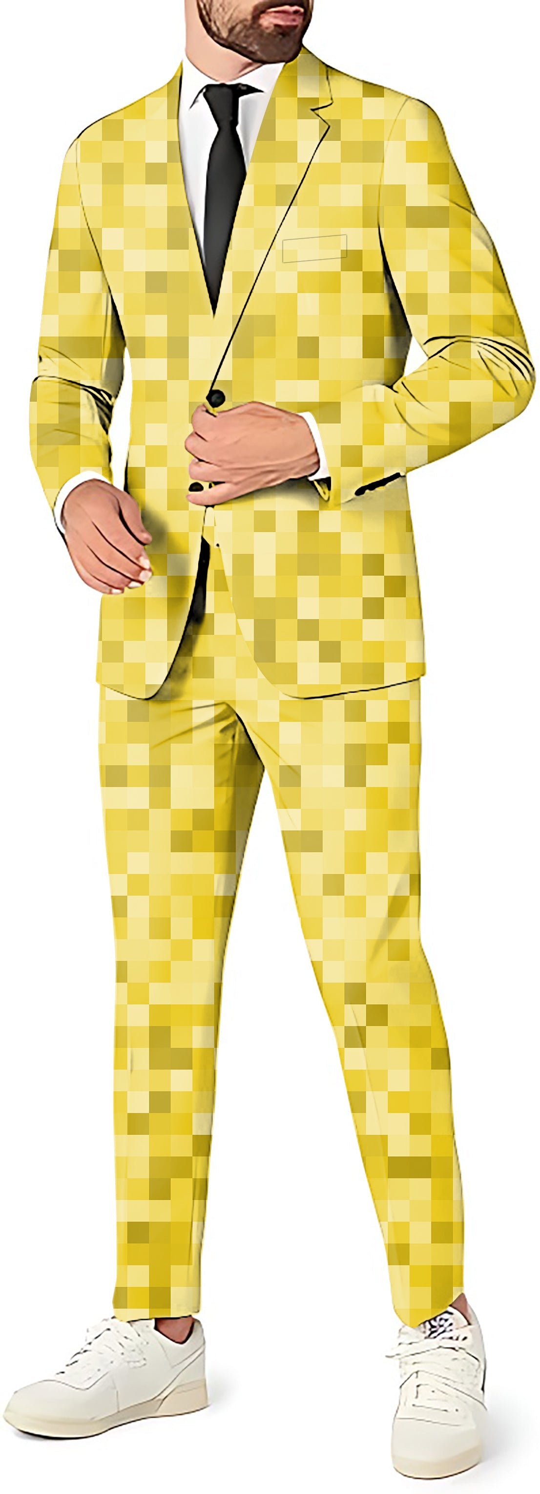 Yellow Pixel Big Men's Party Costumes yellow pixel blazer pants vest suit set