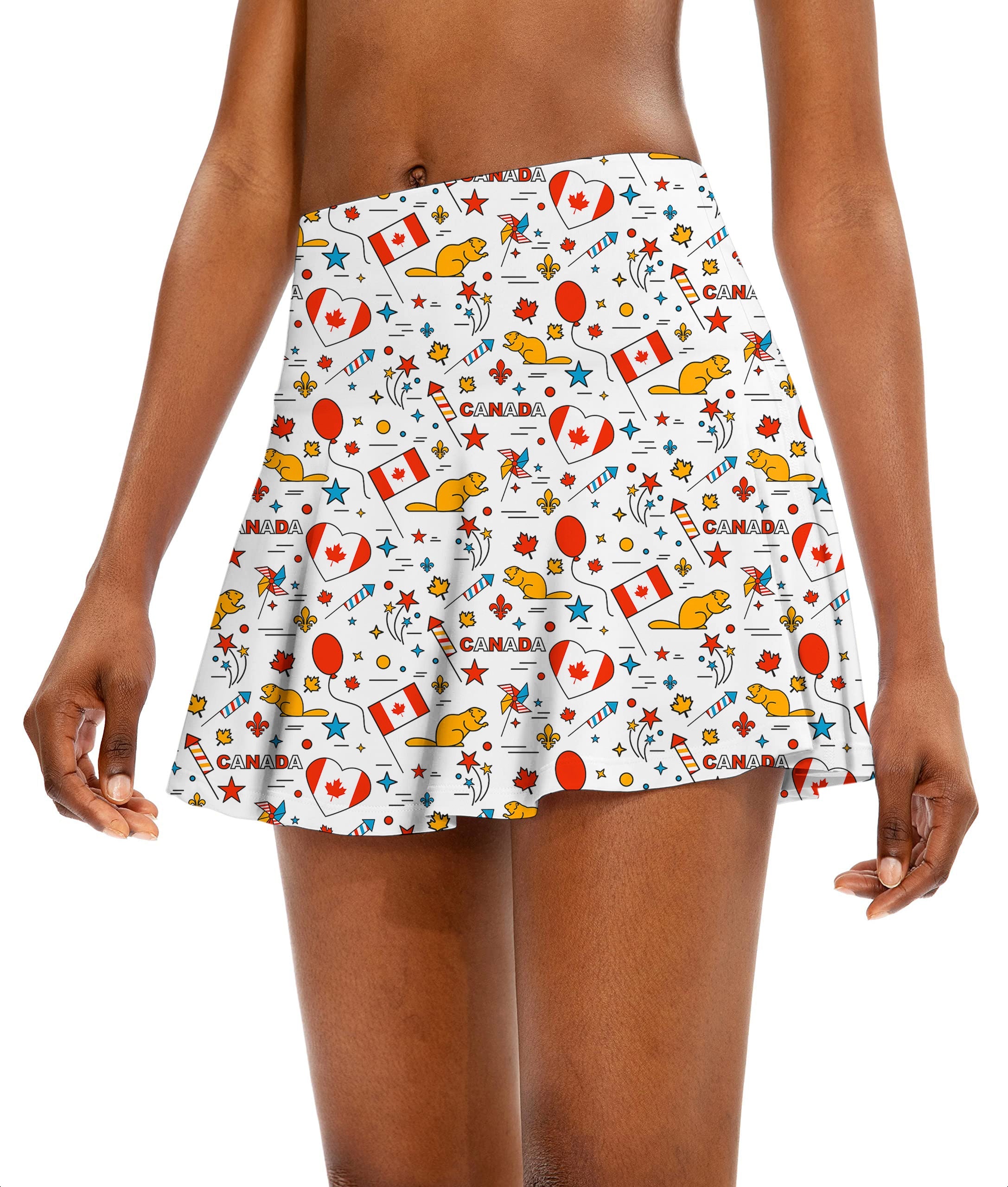 Canadian Balloon Squirrel women's athletic golf skort with Canadian flag and squirrel pattern
