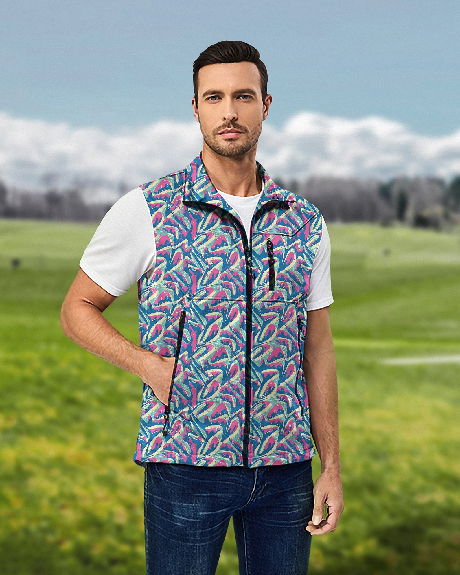 Men's Brilliant Life Lightweight Softshell Vest Sleeveless Jacket for Golf Windproof Waterproof