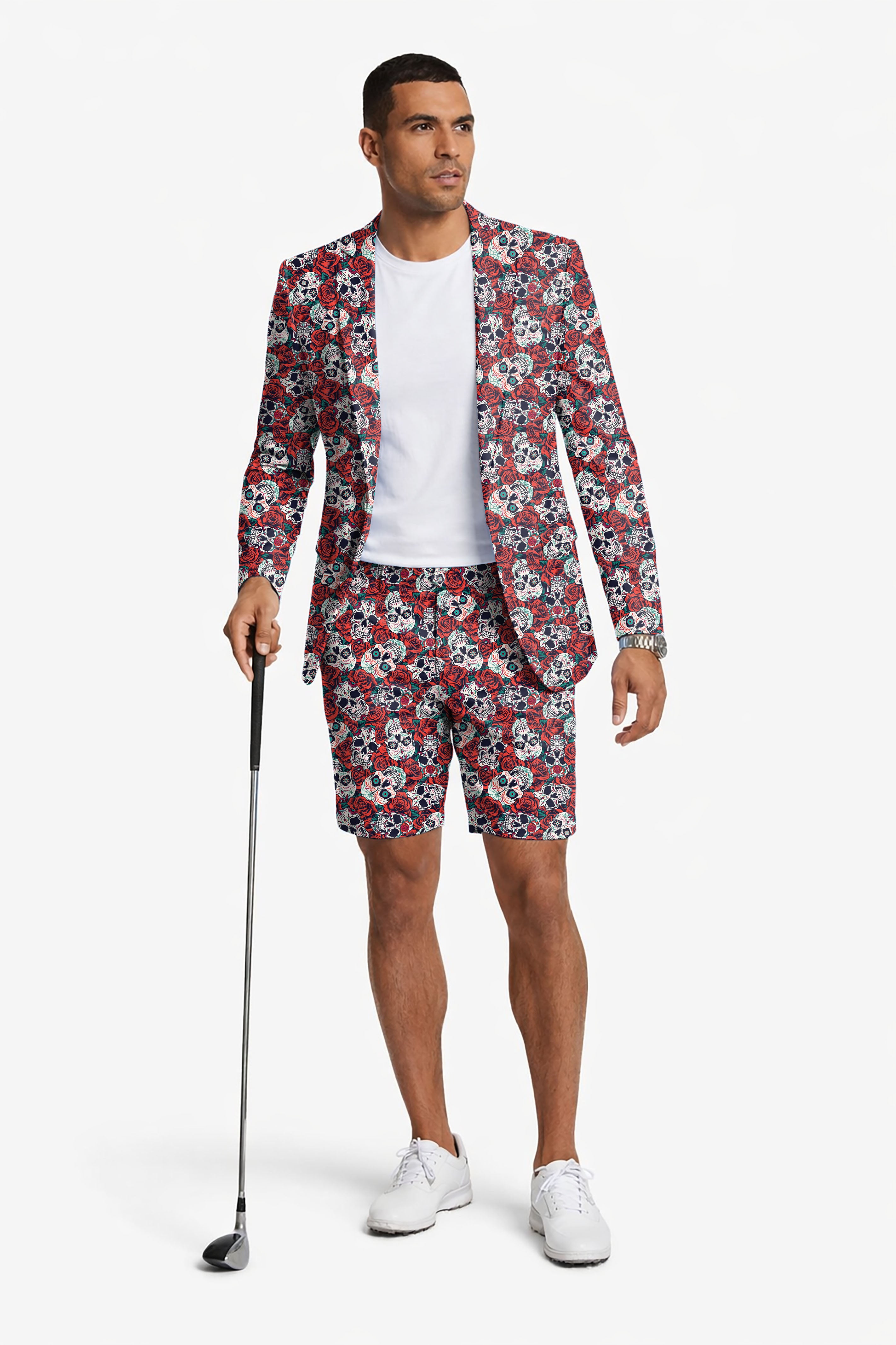 Rose Skull Men's Party Costumes-Theme Party 2pcs Suit set-Blazer Shorts