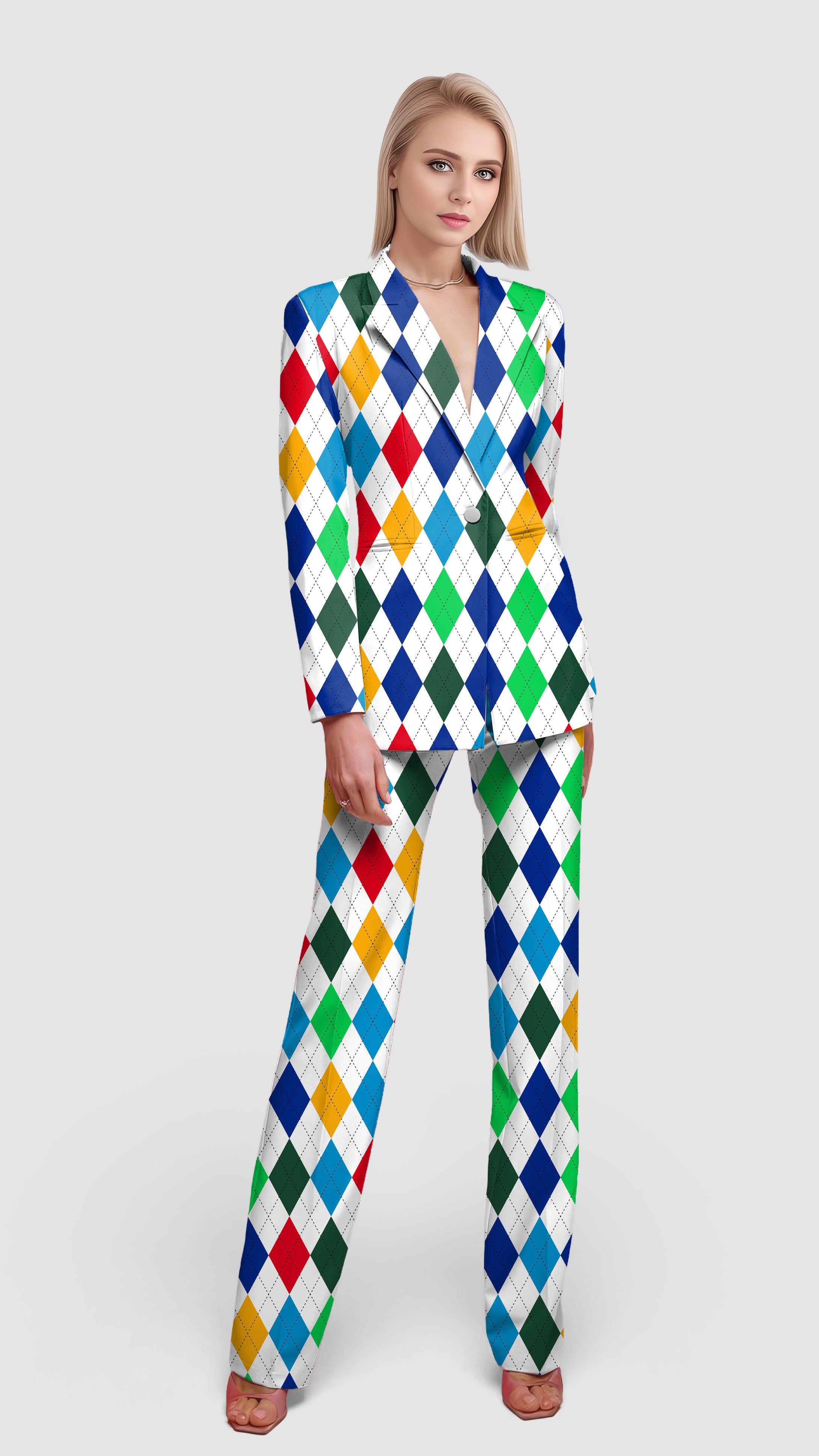 Argyle Colorful-Women's Blazer Casual Work Office Blazer Suit set