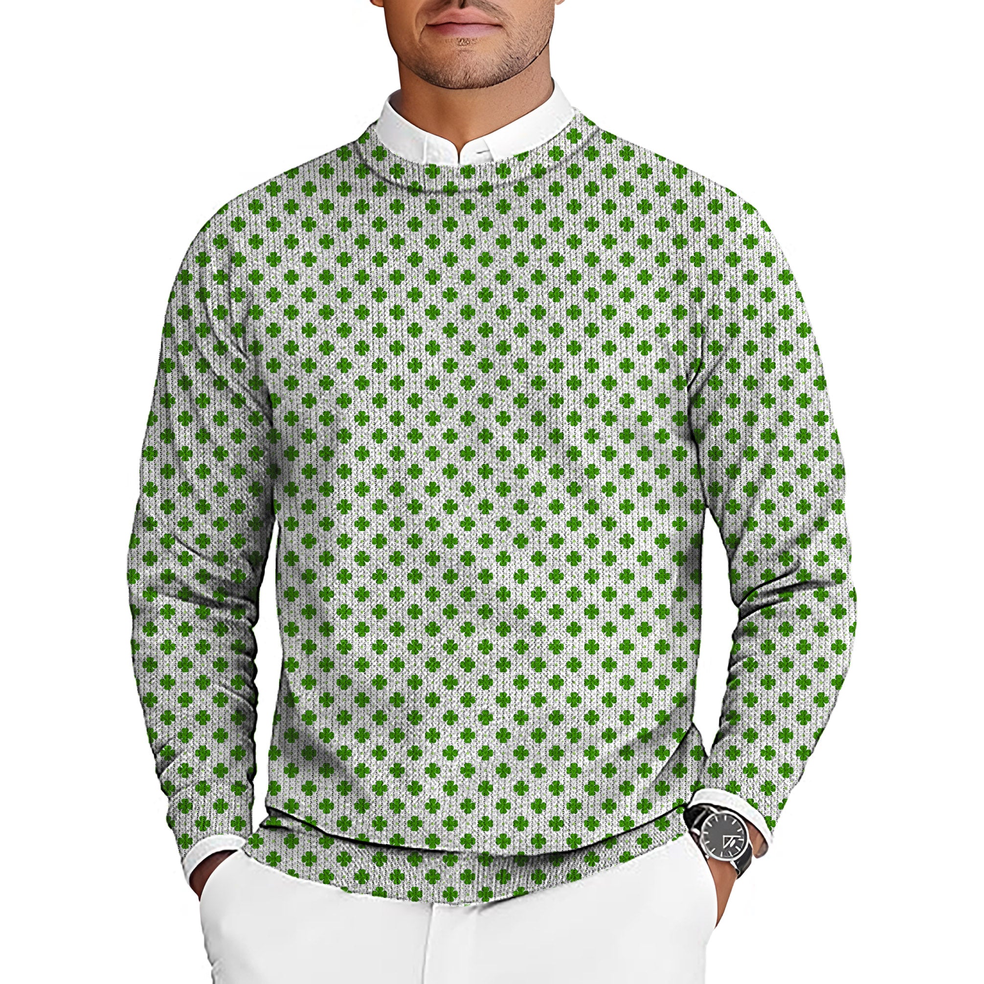 Leaf clover St. Patrick's Day Men's Golf Crewneck Pullover Sweaters Ugly Sweater