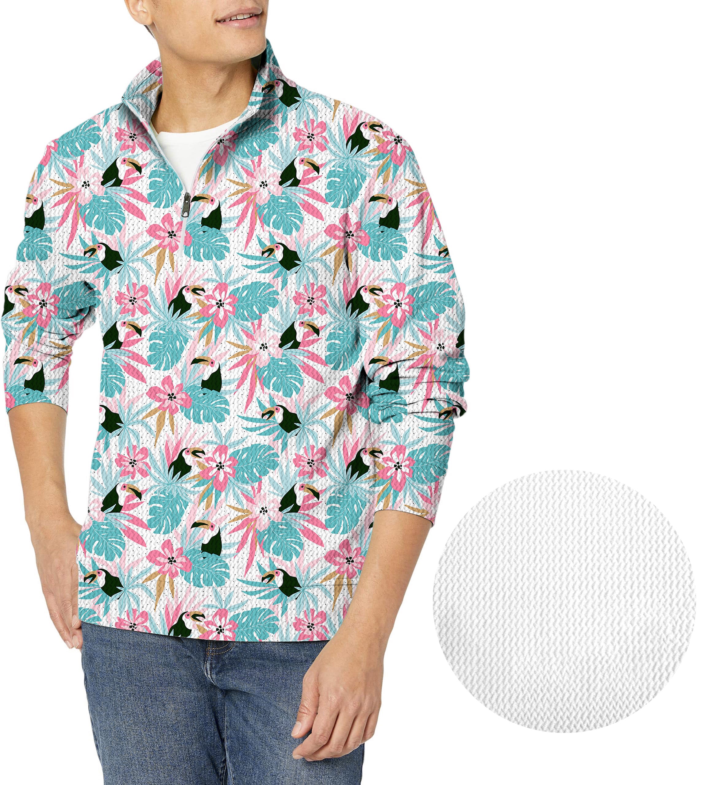 Floral Toucan-Men's Golf Waffle Zipper Pullover