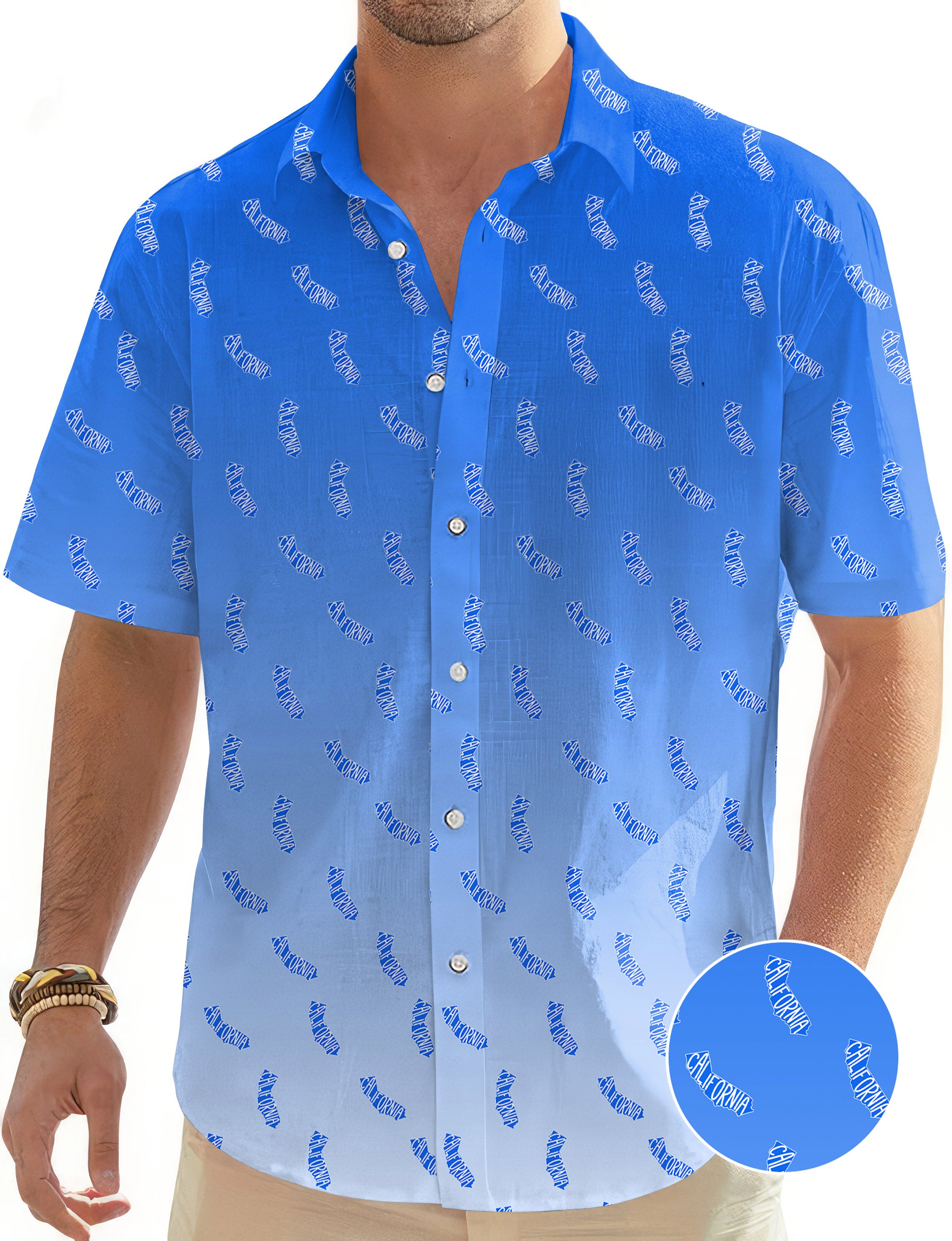 Blue California Men's Golf Hawaiian Shirts Button Down Shirt