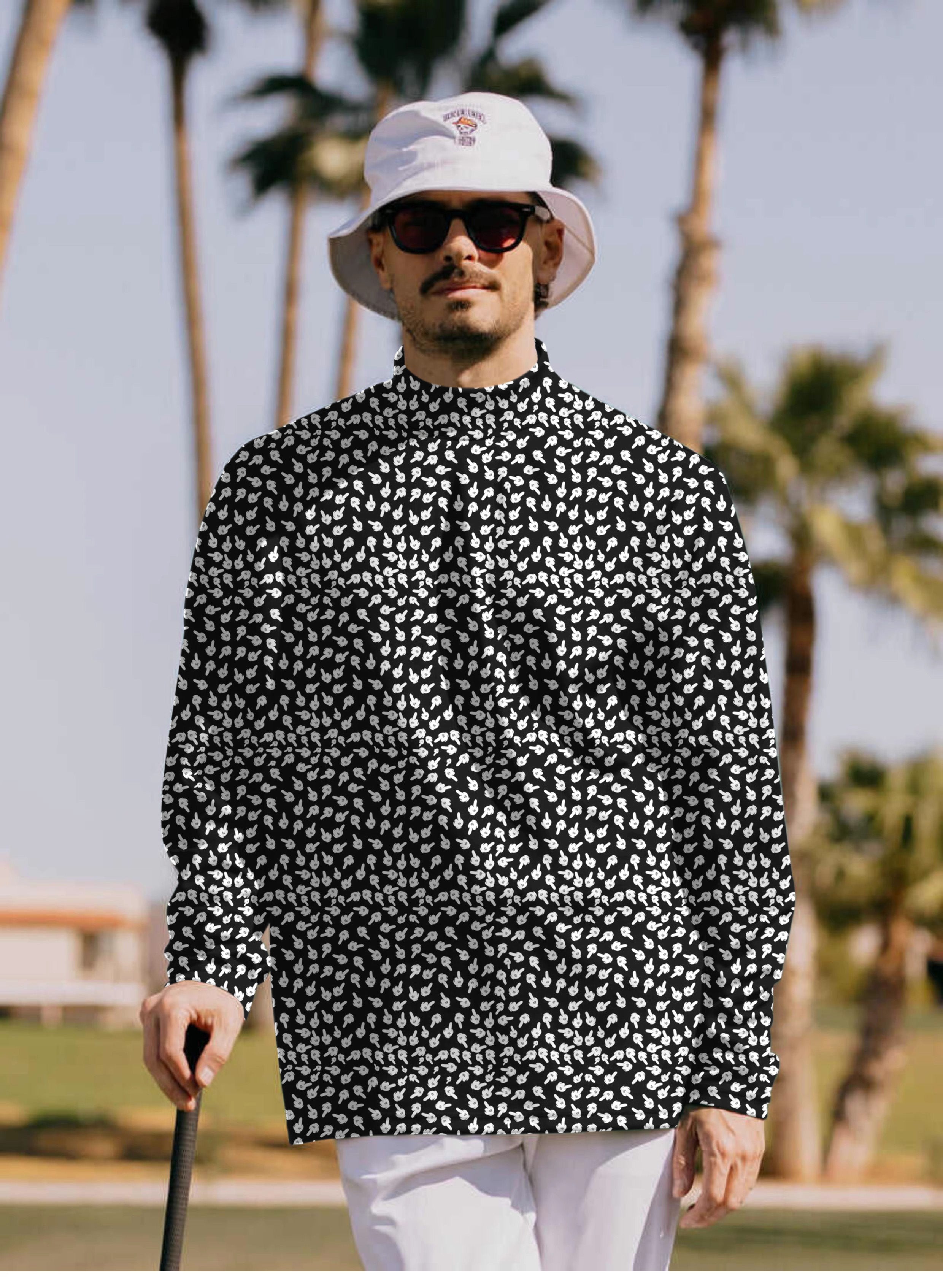 Men's Middle Finger Pullover High neck Long/Short sleeve T-Shirt