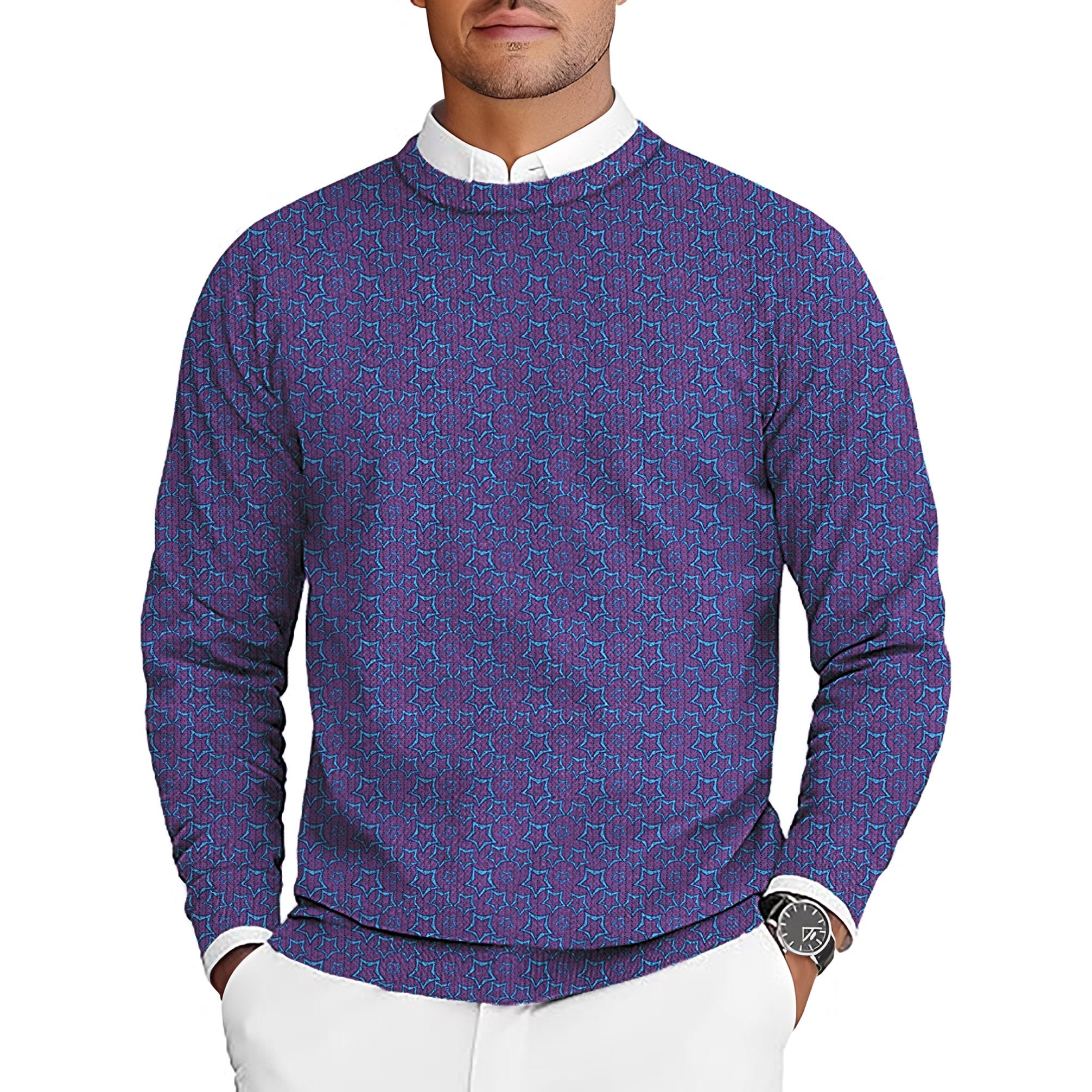 Blue Star Limited Edition men's golf crewneck pullover sweater with star pattern