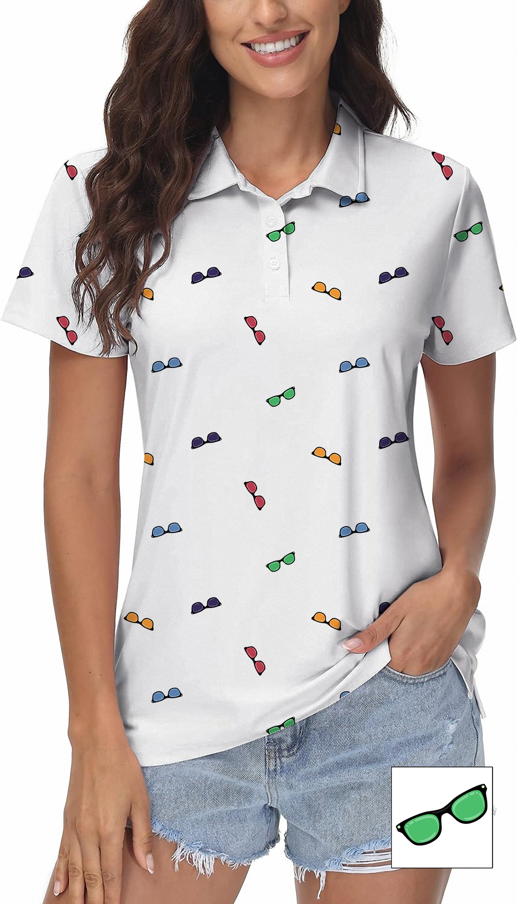Colorful Sunglass Custom The Background Color Women's Golf Polo