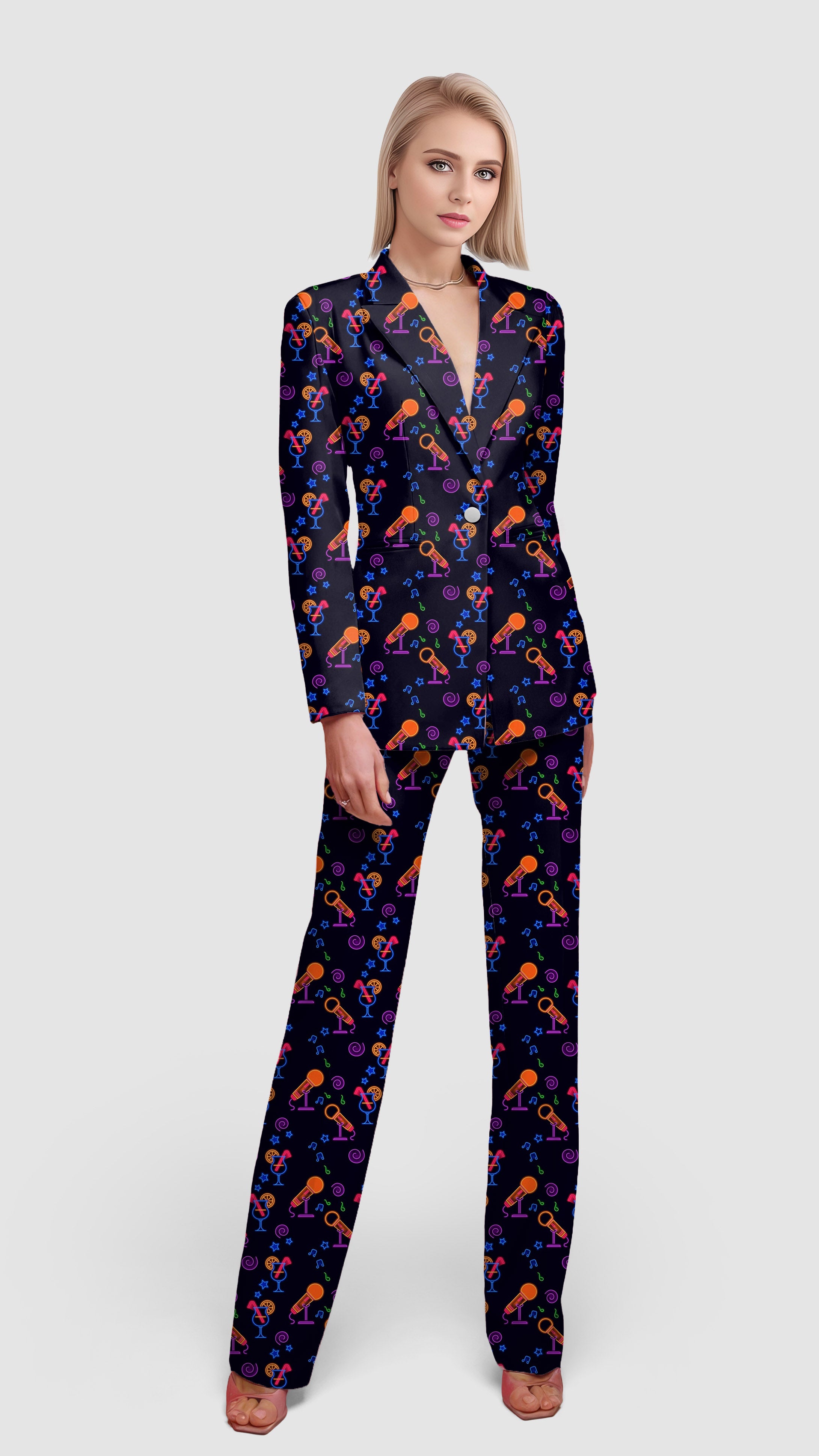 Neon Karaoke-Women's Blazer Casual Work Office Blazer Suit set