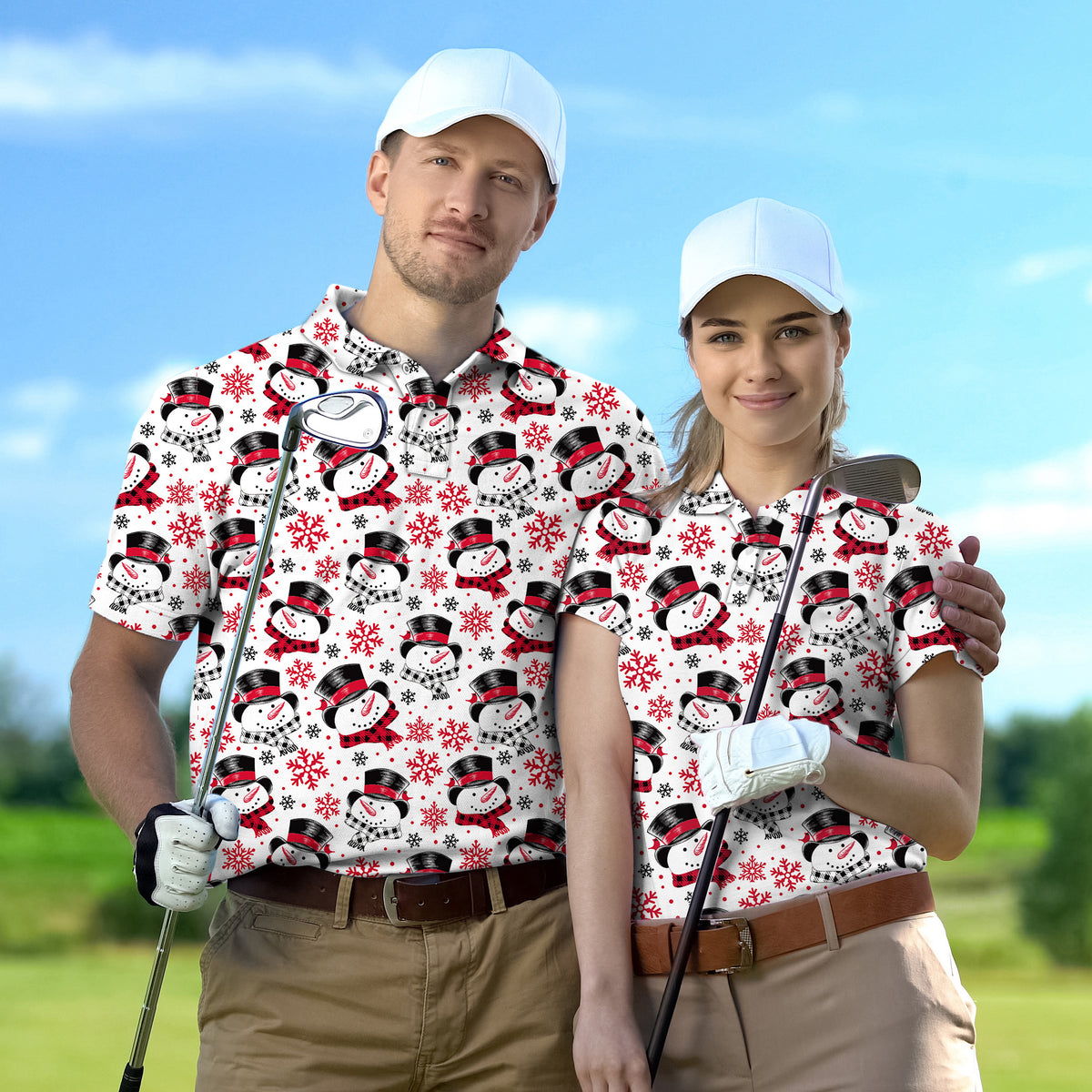 Couple Christmas Snowman set Golf Championship Trophy tournament