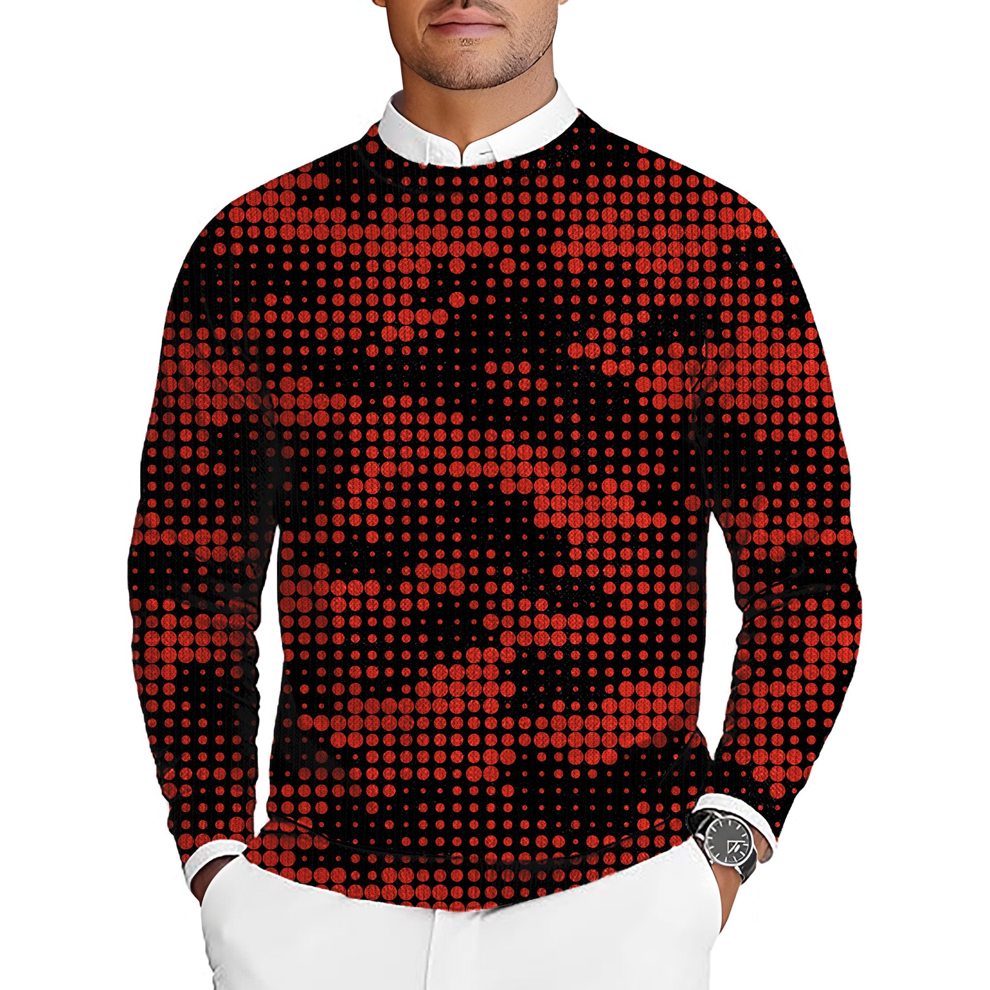 Red origin pixel Men's Golf Crewneck Pullover Sweaters Ugly Sweater