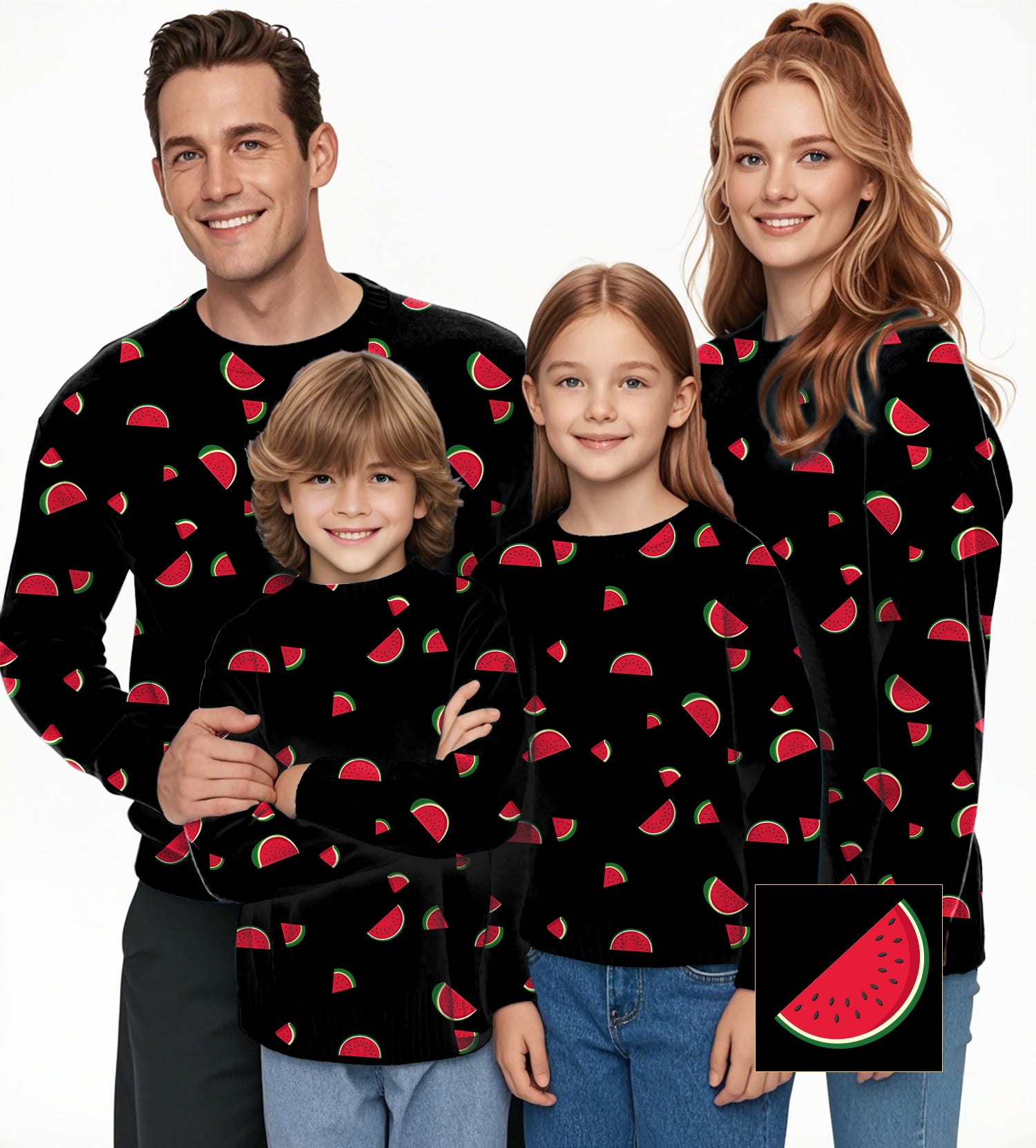 Watermelon Custom The Background Color Crewneck Pullover Ugly Sweater Men Women boy girl family
