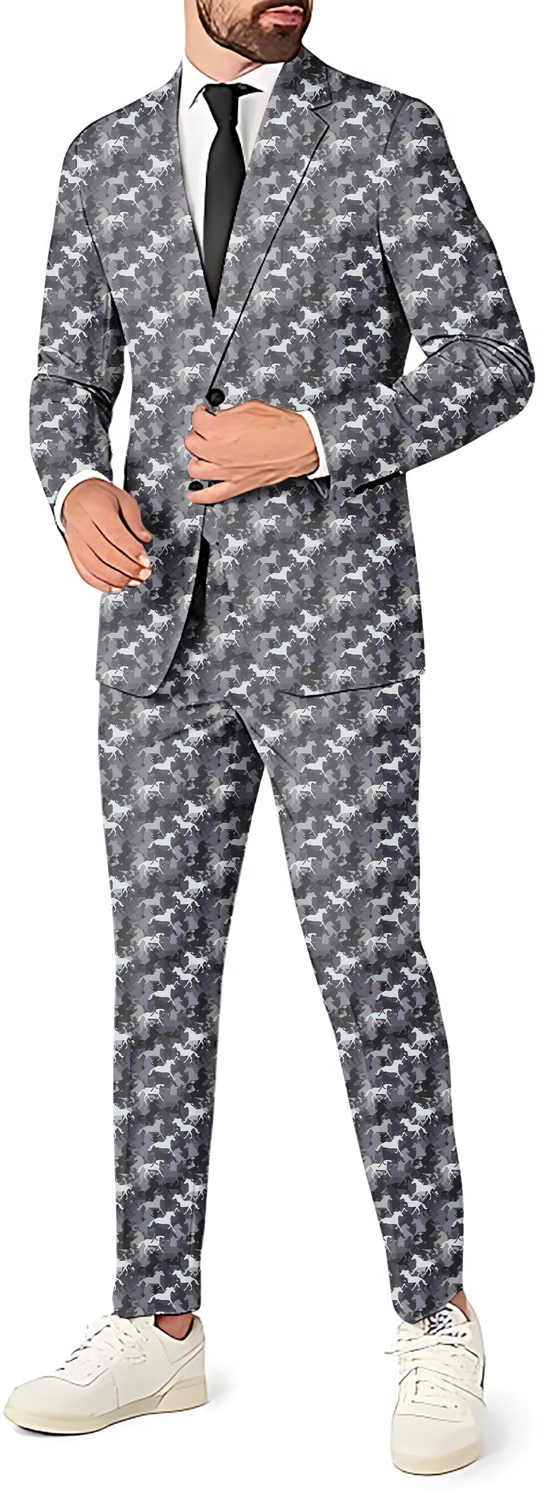 horses men's party costume 3pcs suit set blazer pants vest slim fit patterned design