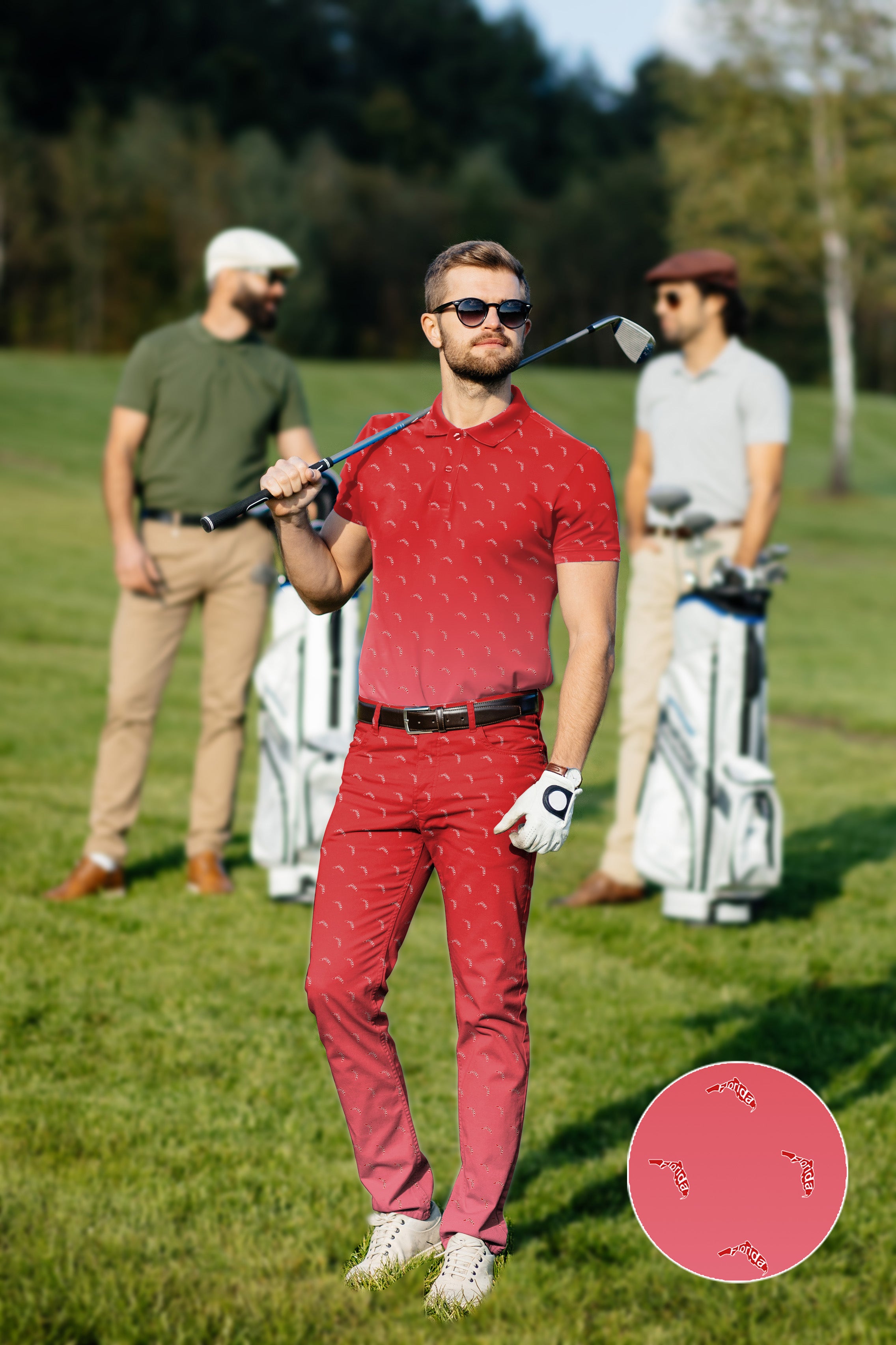 Men's Golf Set Polo+Pants Red Florida