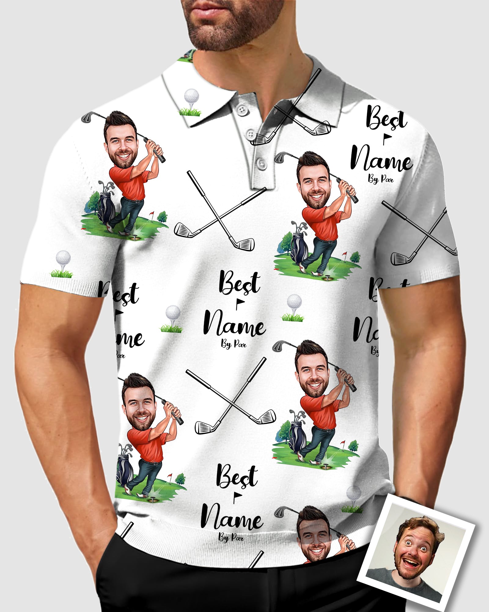 Men's Custom Photo Face & Your Name Golf Polo