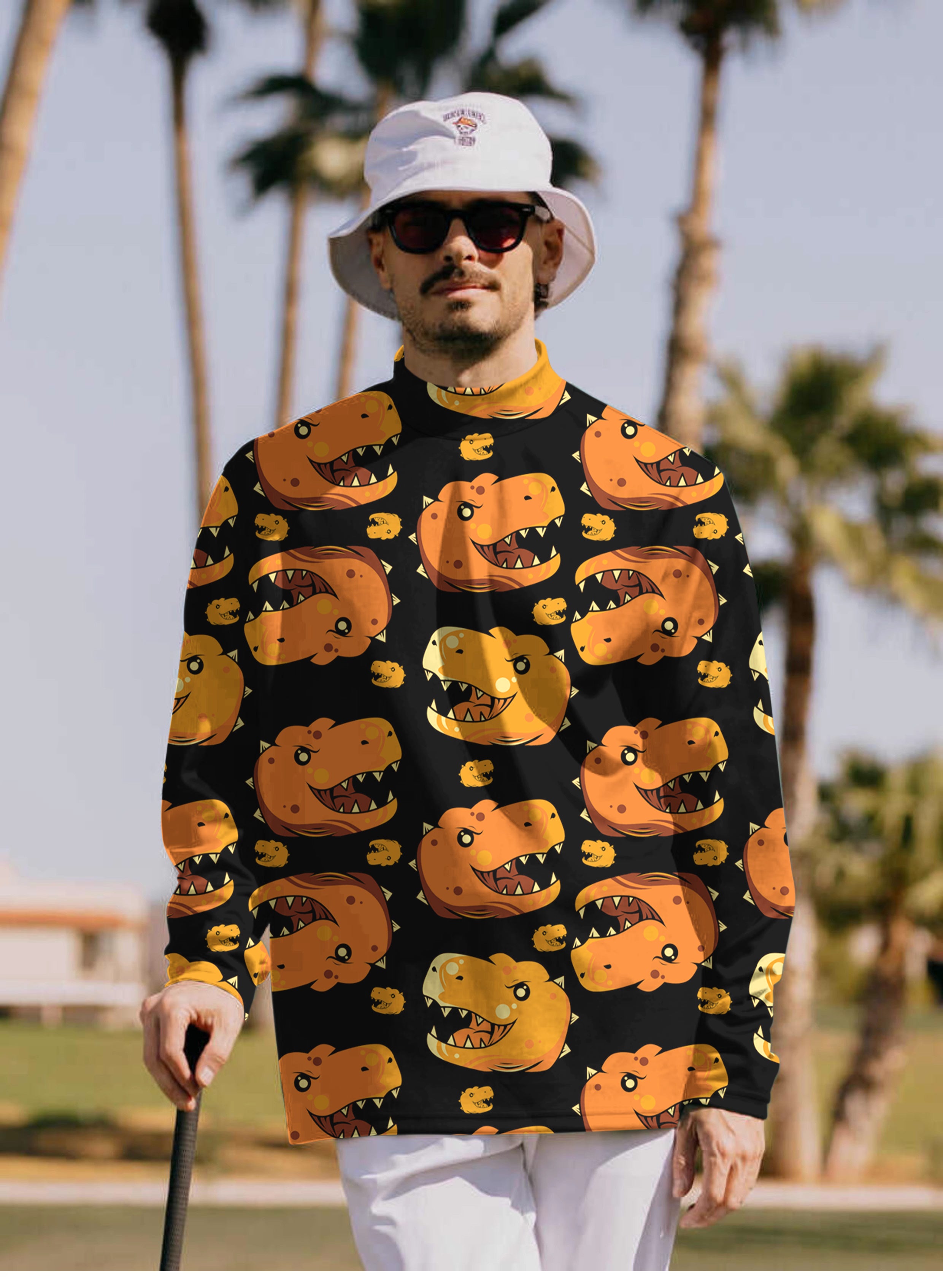 Men's Dino Heads Pullover High neck Long/Short sleeve T-Shirt