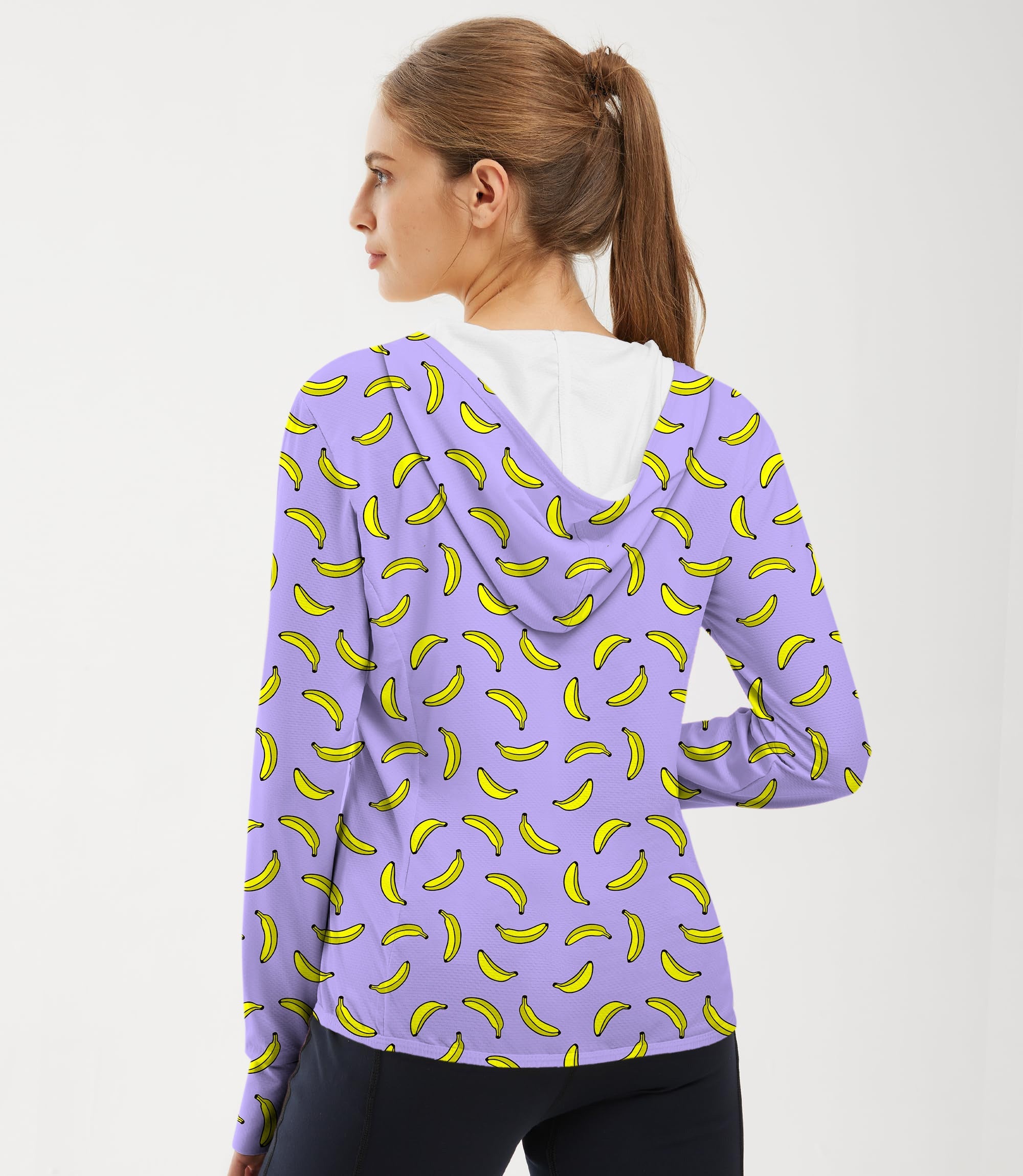 Women's taro purple hoodie with banana print for outdoor golf and sun protection