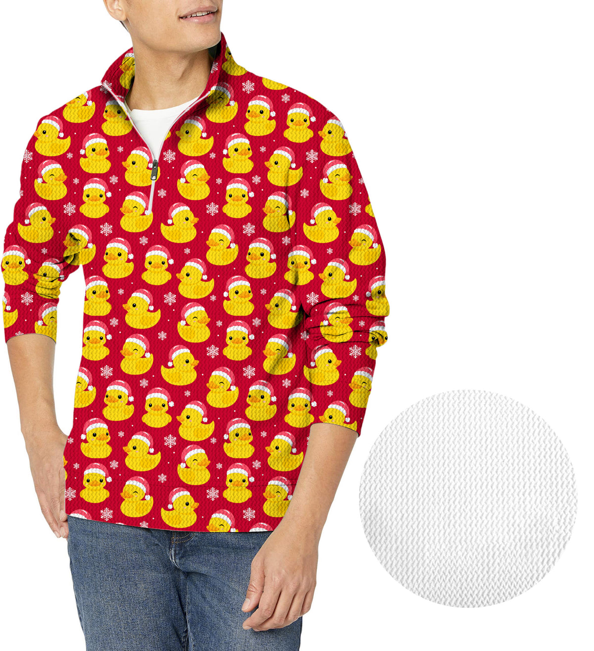 Christmas Yellow Duck Men's Golf Waffle Zipper Pullover