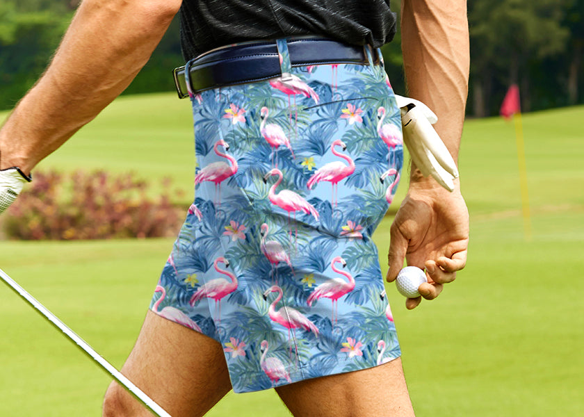 Men Tropical birds pink flamingo Golf Shorts