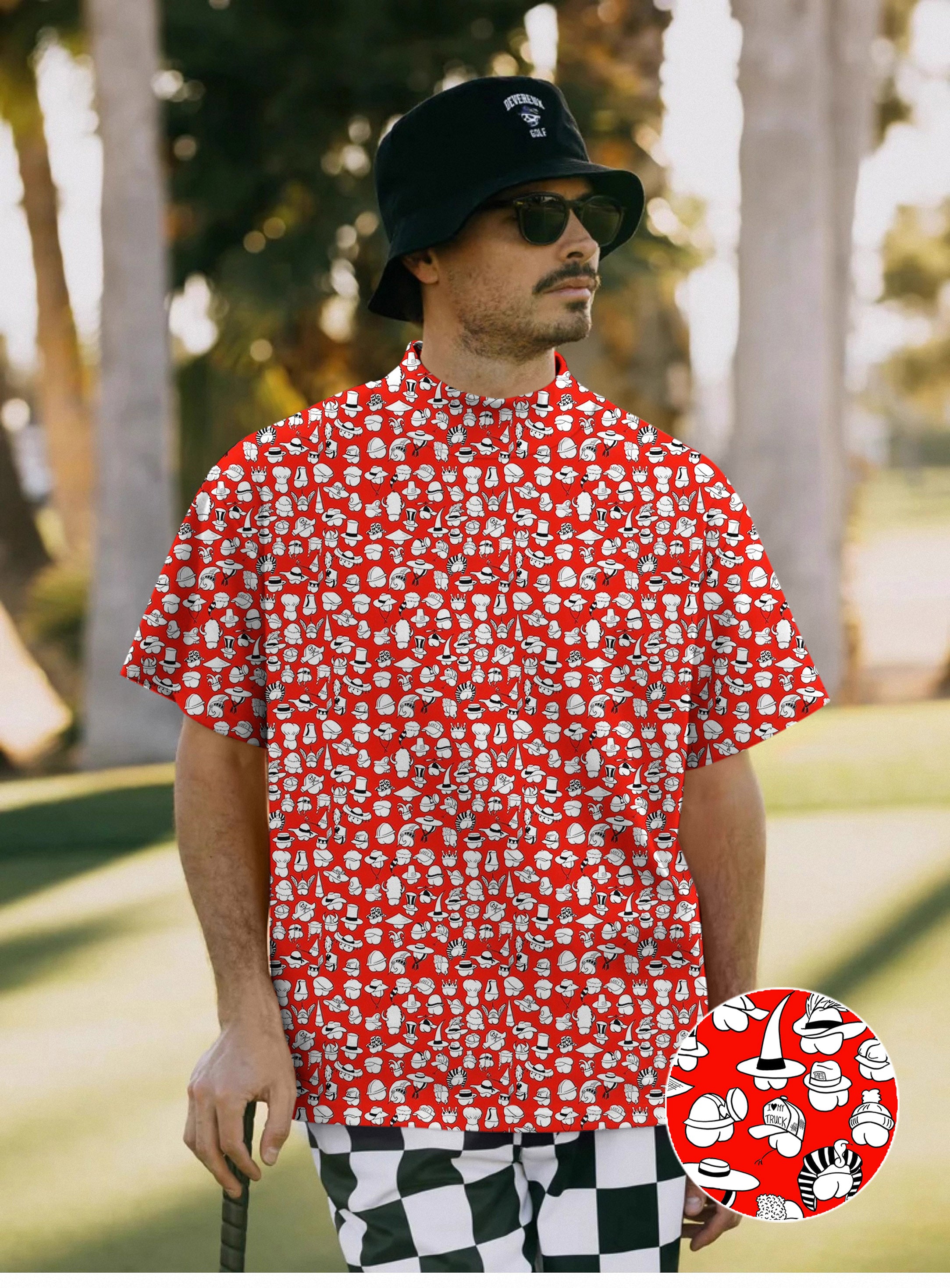 Men's Red Versatile Hips Designer style Mock Neck Long/Short Sleeve Golf Tops Sam’s Weird Studio