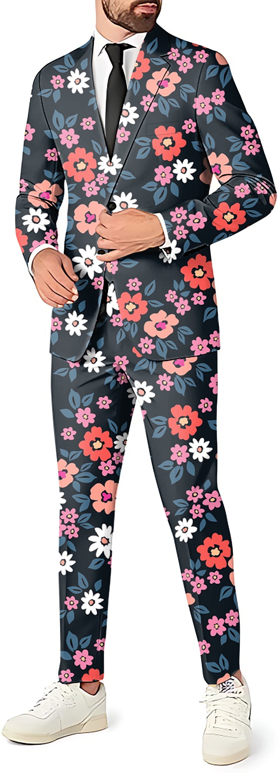 vintage floral men's party suit set with blazer, pants, and vest in slim fit design