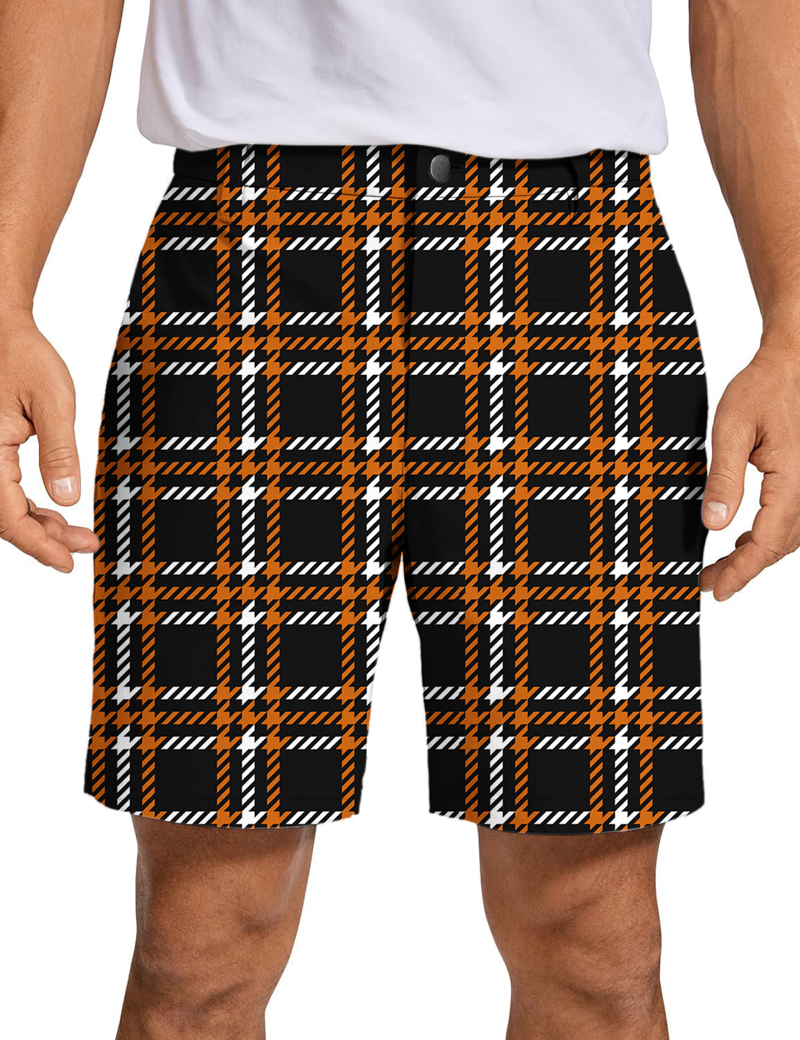 Men's Halloween black yellow white grid Golf Shorts