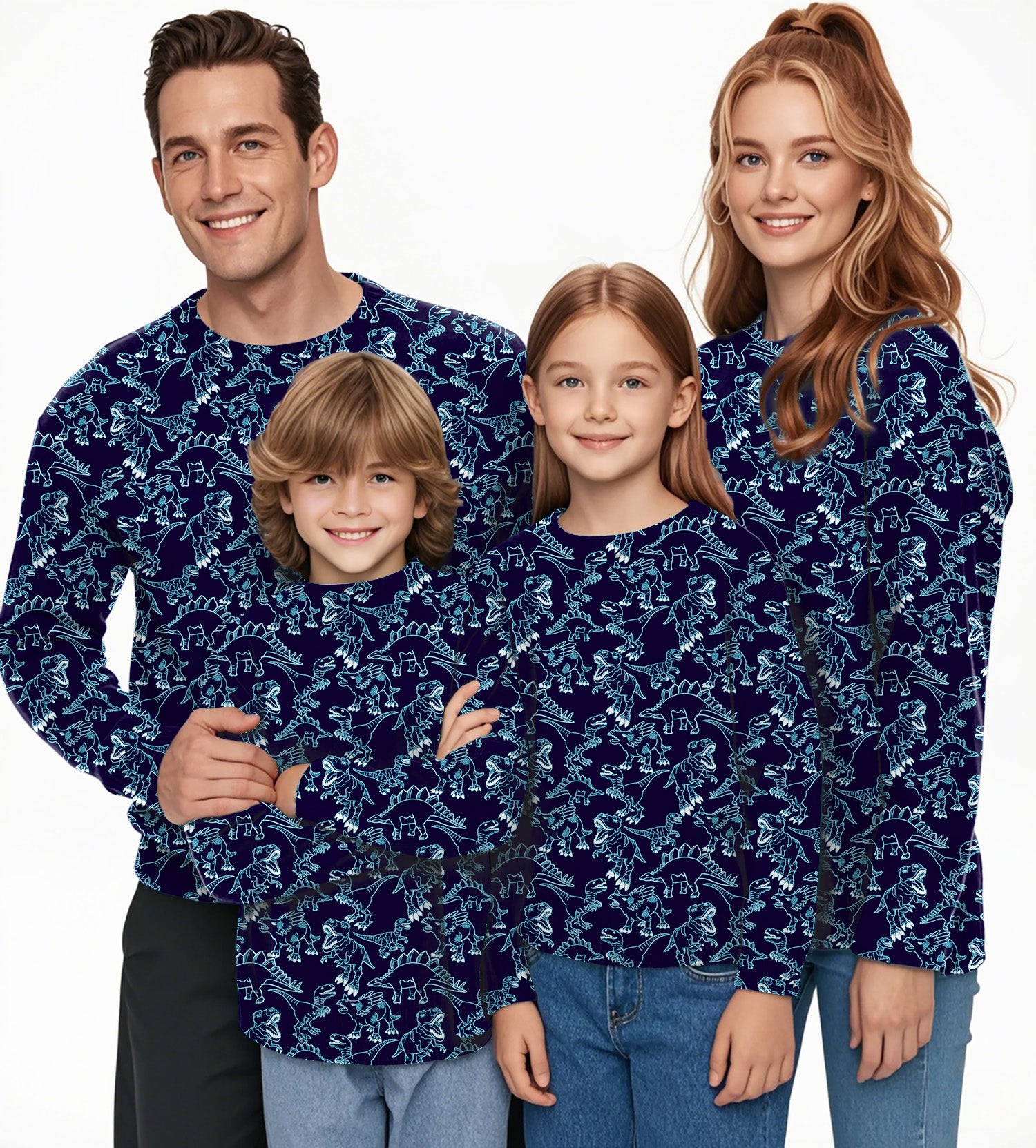 Neon Dino's Crewneck Pullover Ugly Sweater Men Women boy girl family