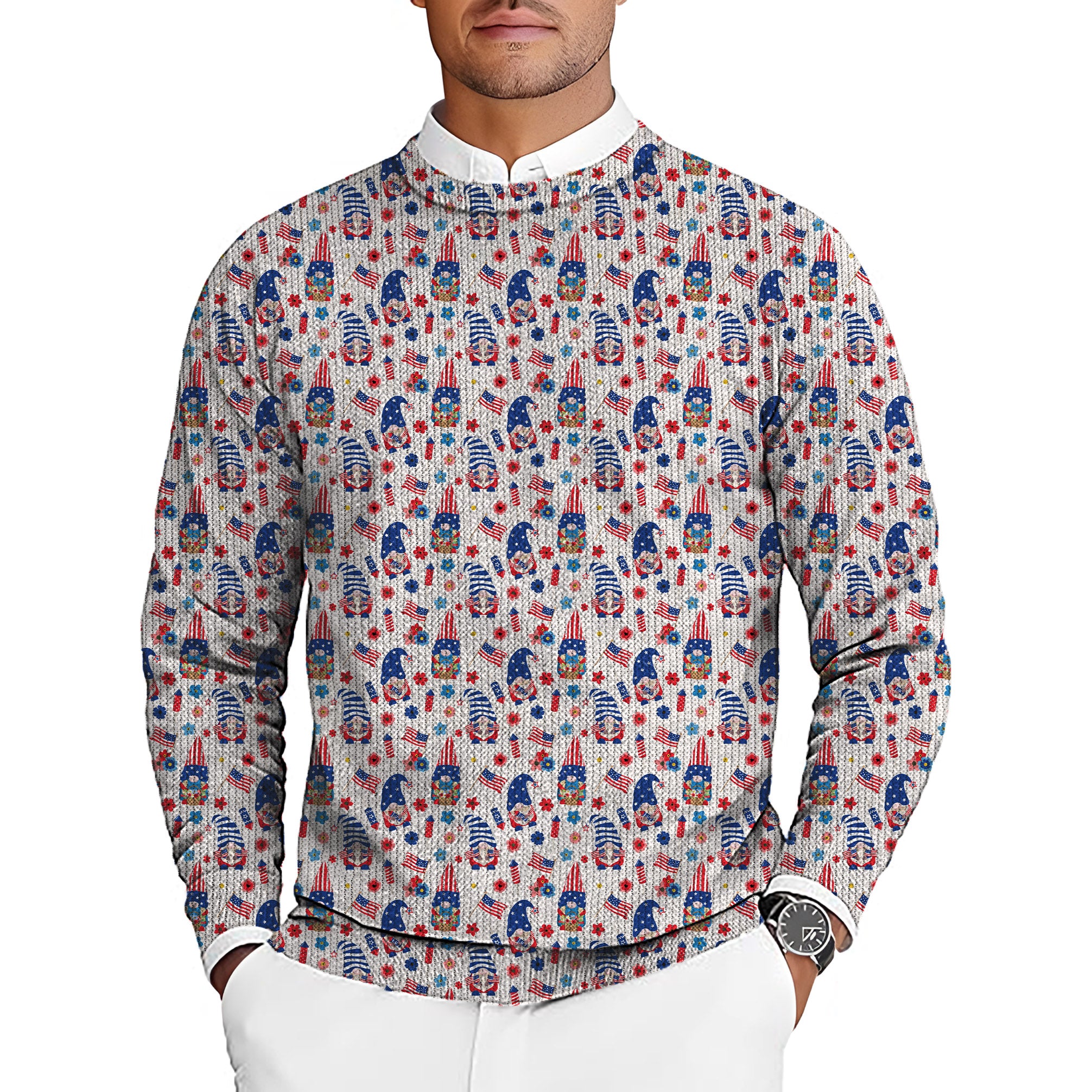 America Christmas Men's Golf Crewneck Pullover Sweaters Ugly Sweater