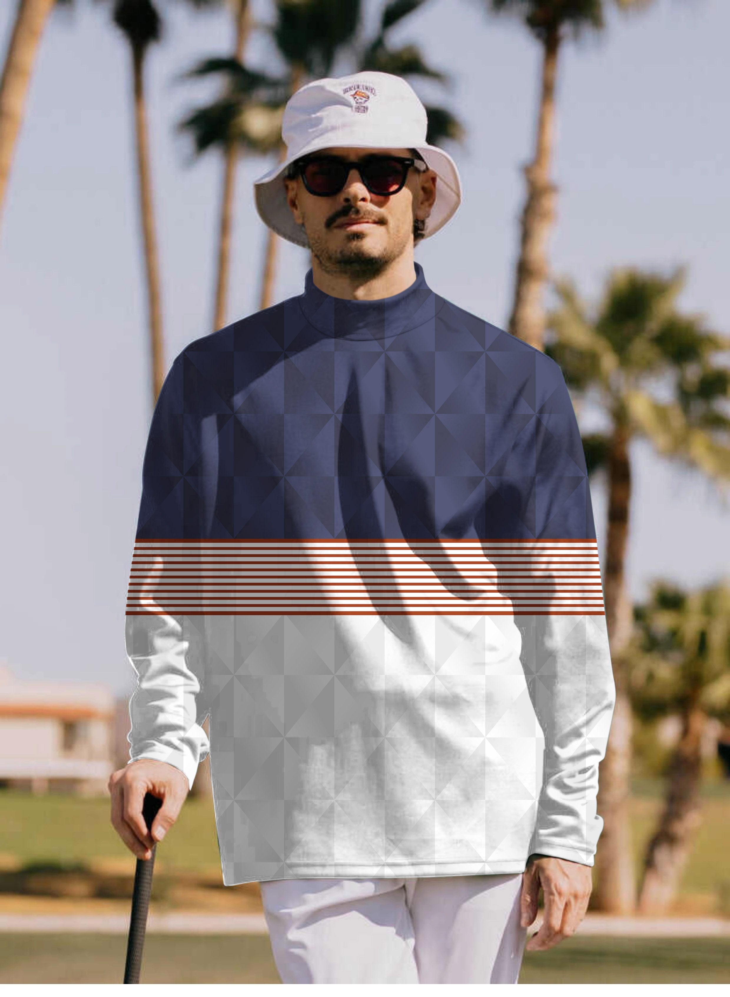 Men's Stripe Splicing custom sport team pullover high neck long sleeve shirt