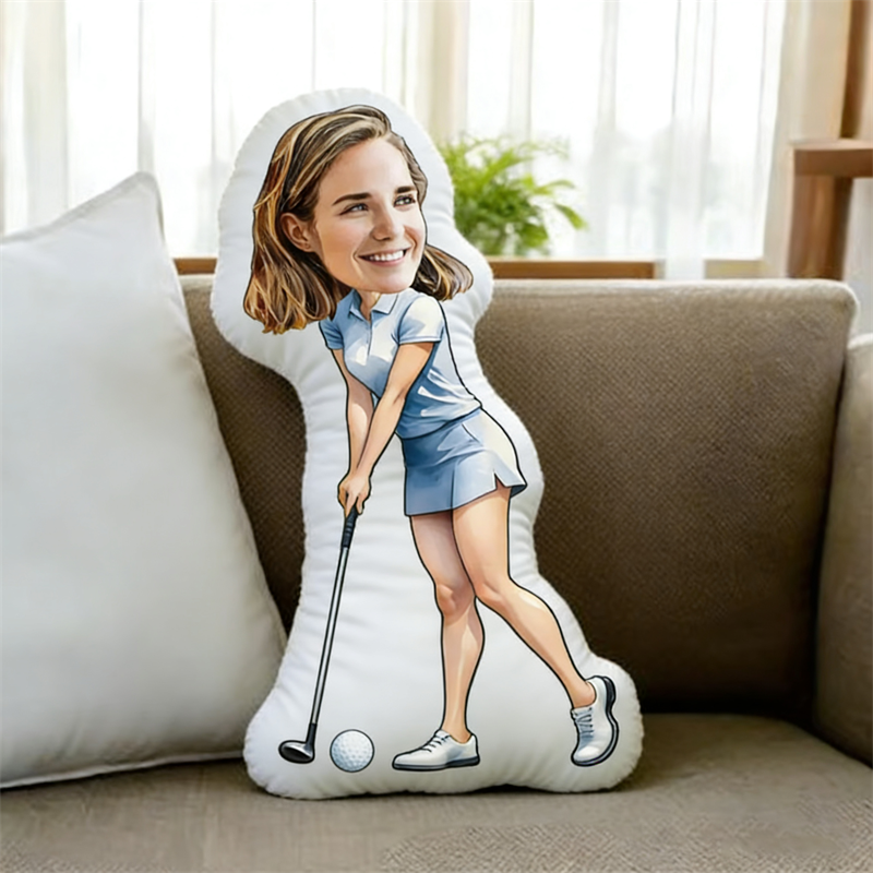 Custom Photo Face Pillow Play Golf Face Picture White woman Pillow Doll Face Shaped Pillow Golf Gift For Living Room