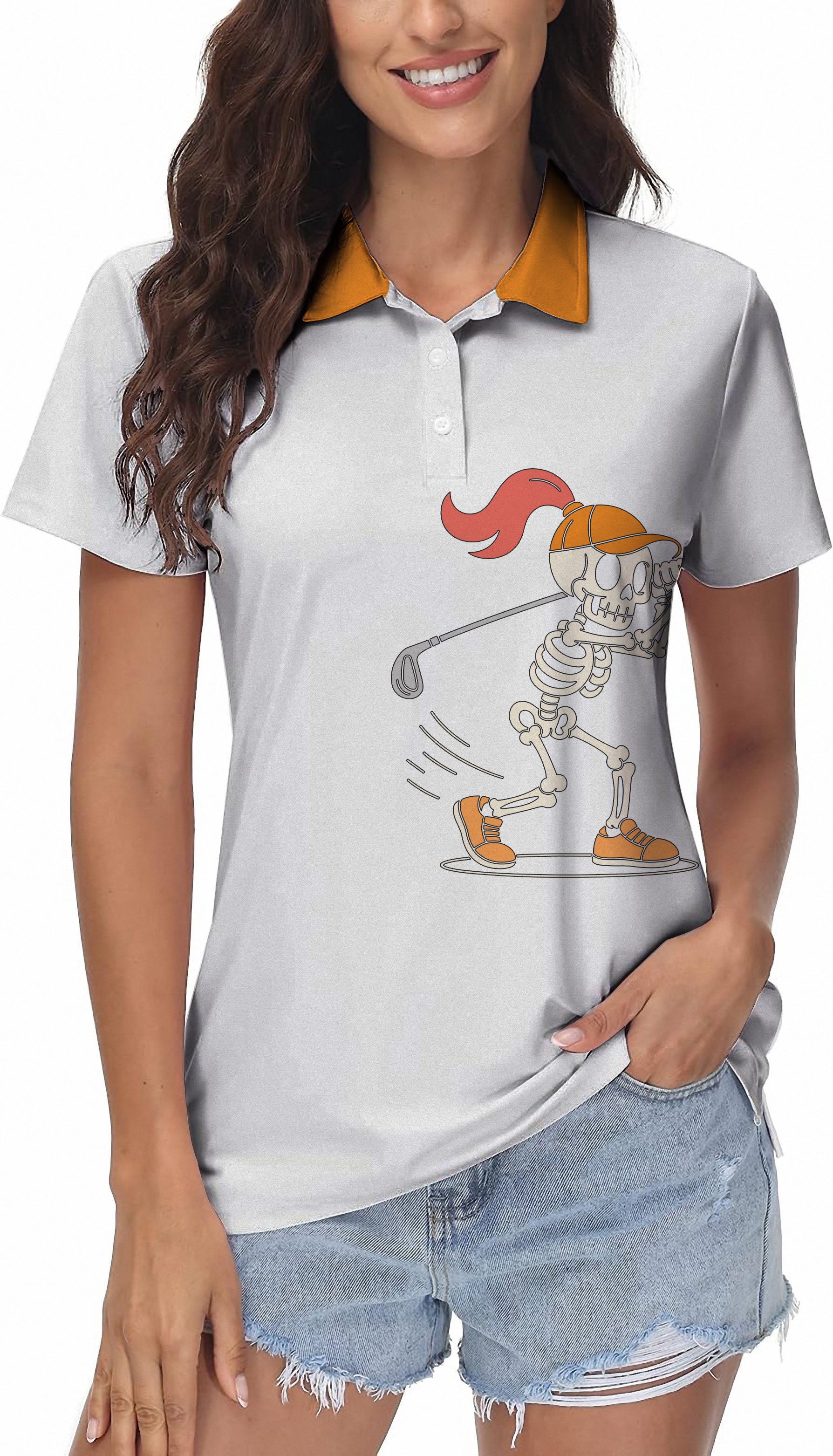 Pumpkin White Halloween Skeleton Golf Women's golf Sleeveless shirt